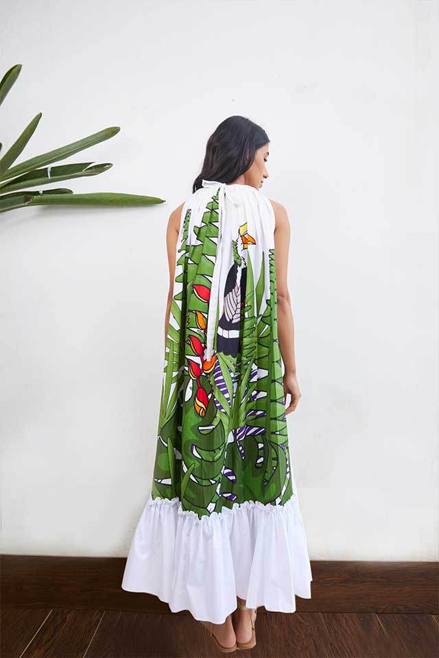 Digital Printed Linen Blend Western Mini Dress - No Color Fading - SEEANS