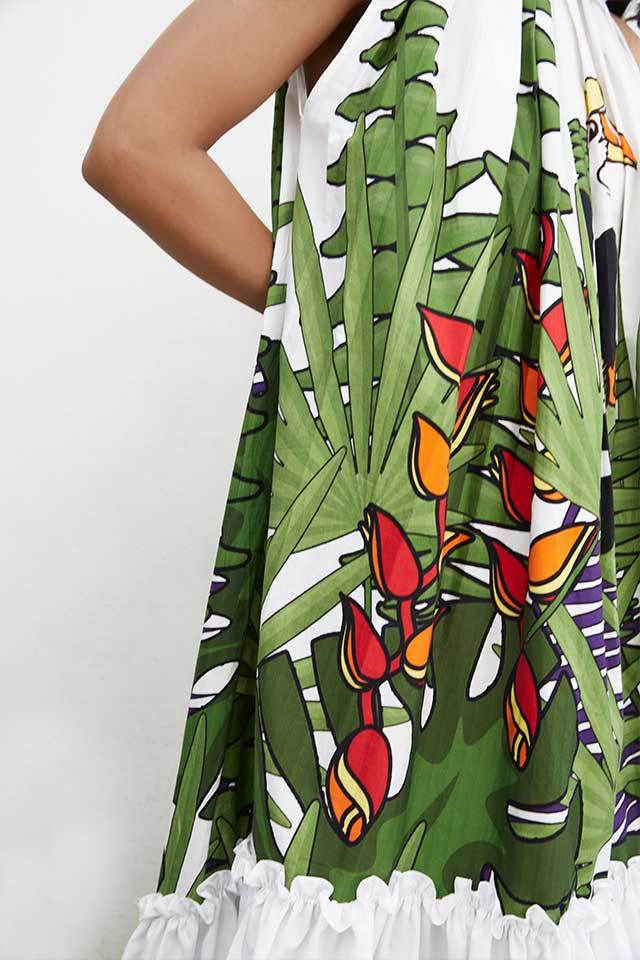 Digital Printed Linen Blend Western Mini Dress - No Color Fading - SEEANS
