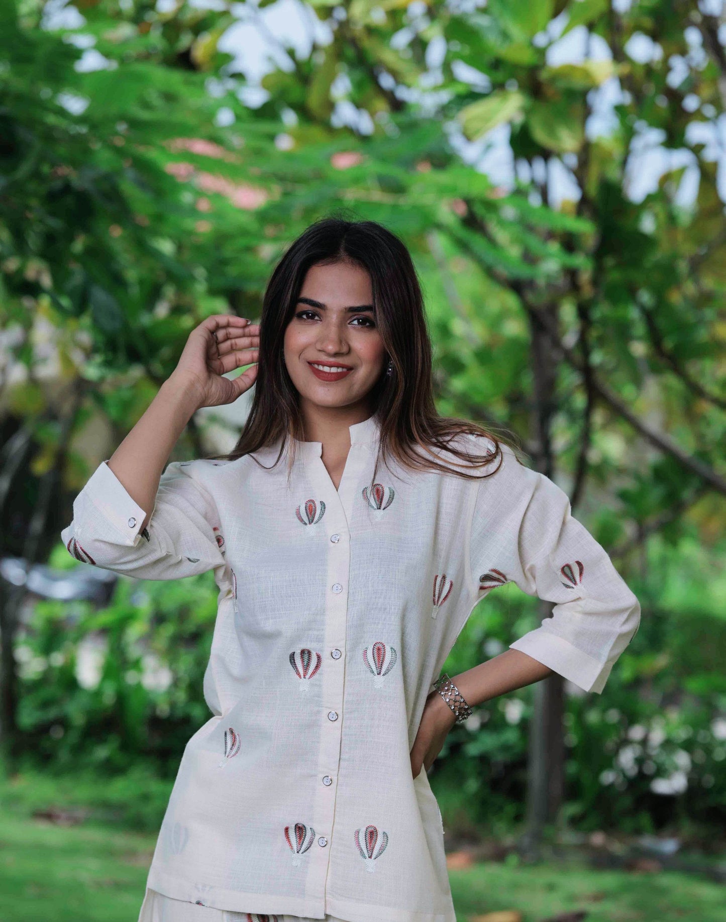 Designer Linen Blend Co-Ord Set for Women with Embroidery - SEEANS