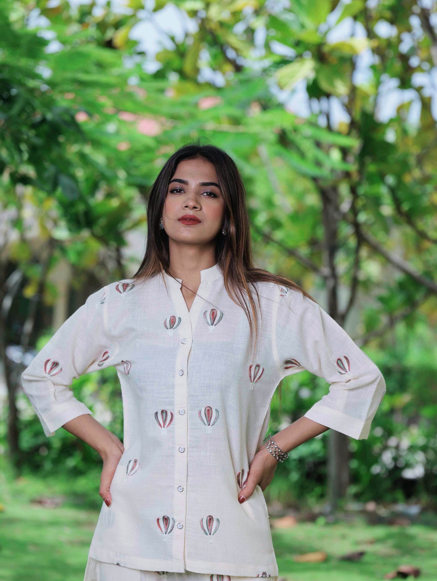 Designer Linen Blend Co-Ord Set for Women with Embroidery - SEEANS
