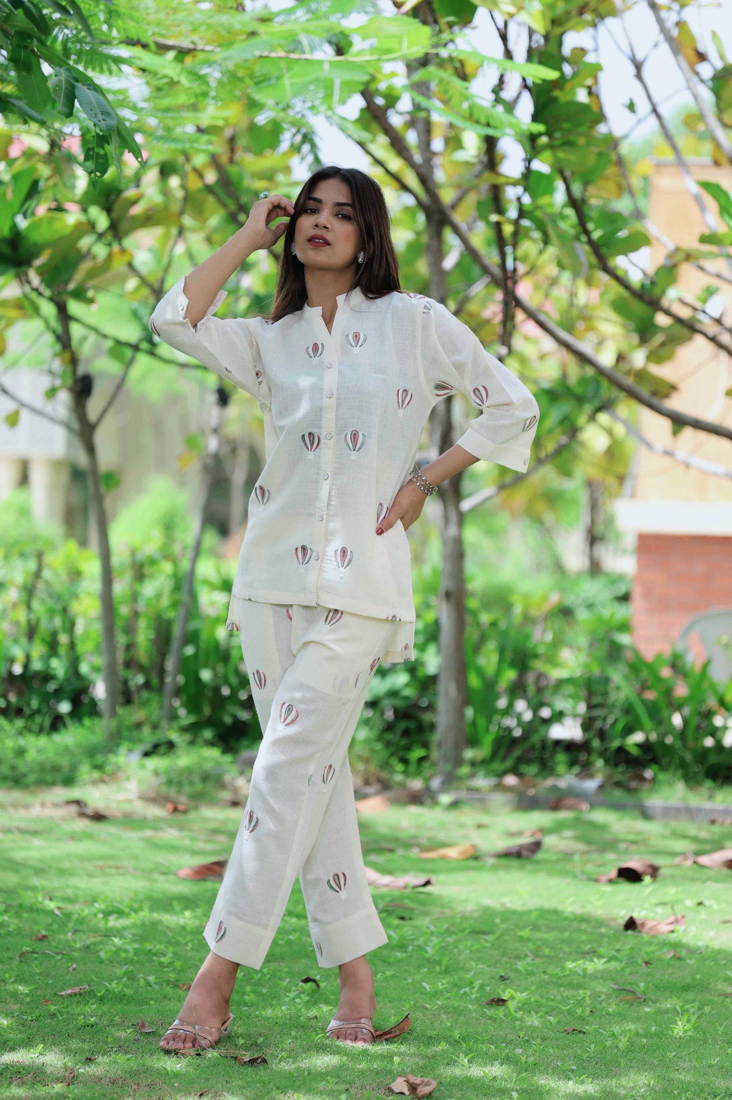 Designer Linen Blend Co-Ord Set for Women with Embroidery - SEEANS