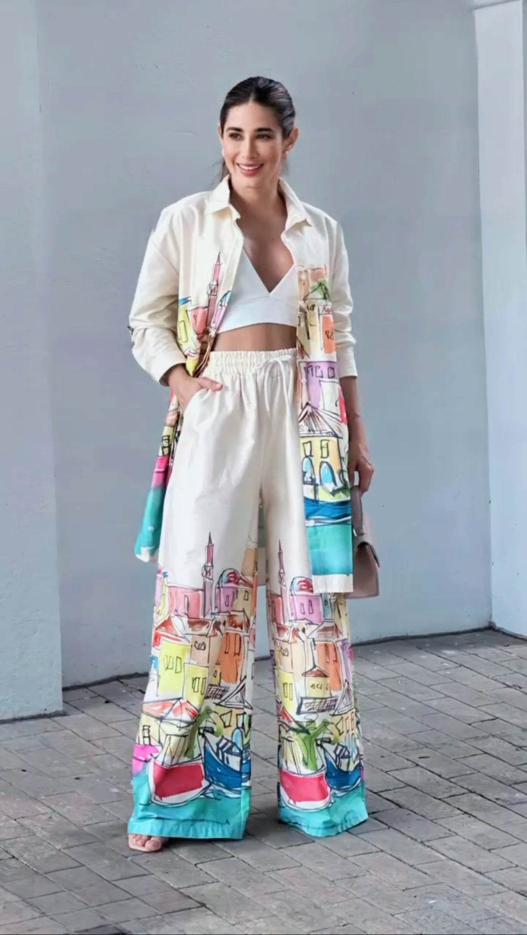 Women's Linen Blend Cord Set with Vibrant Digital Prints - SEEANS