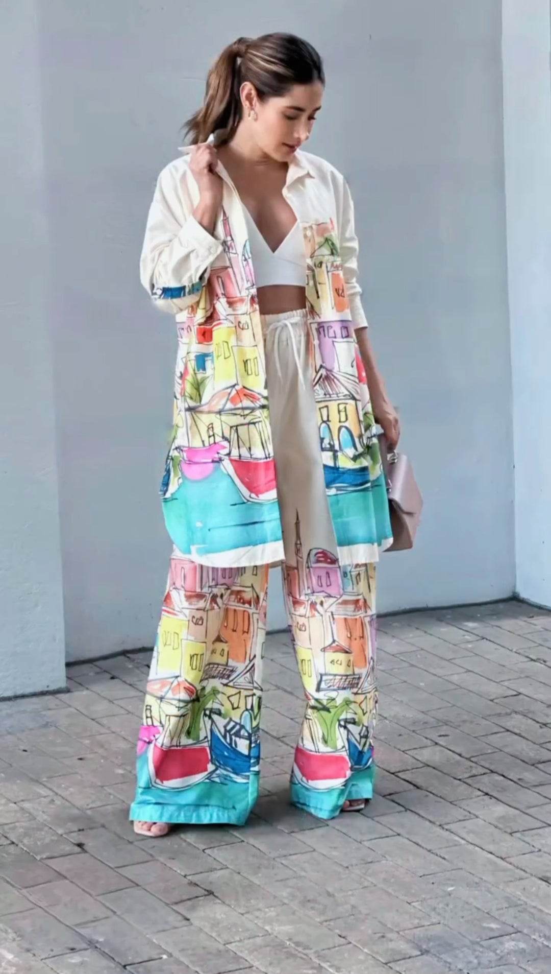 Women's Linen Blend Cord Set with Vibrant Digital Prints - SEEANS