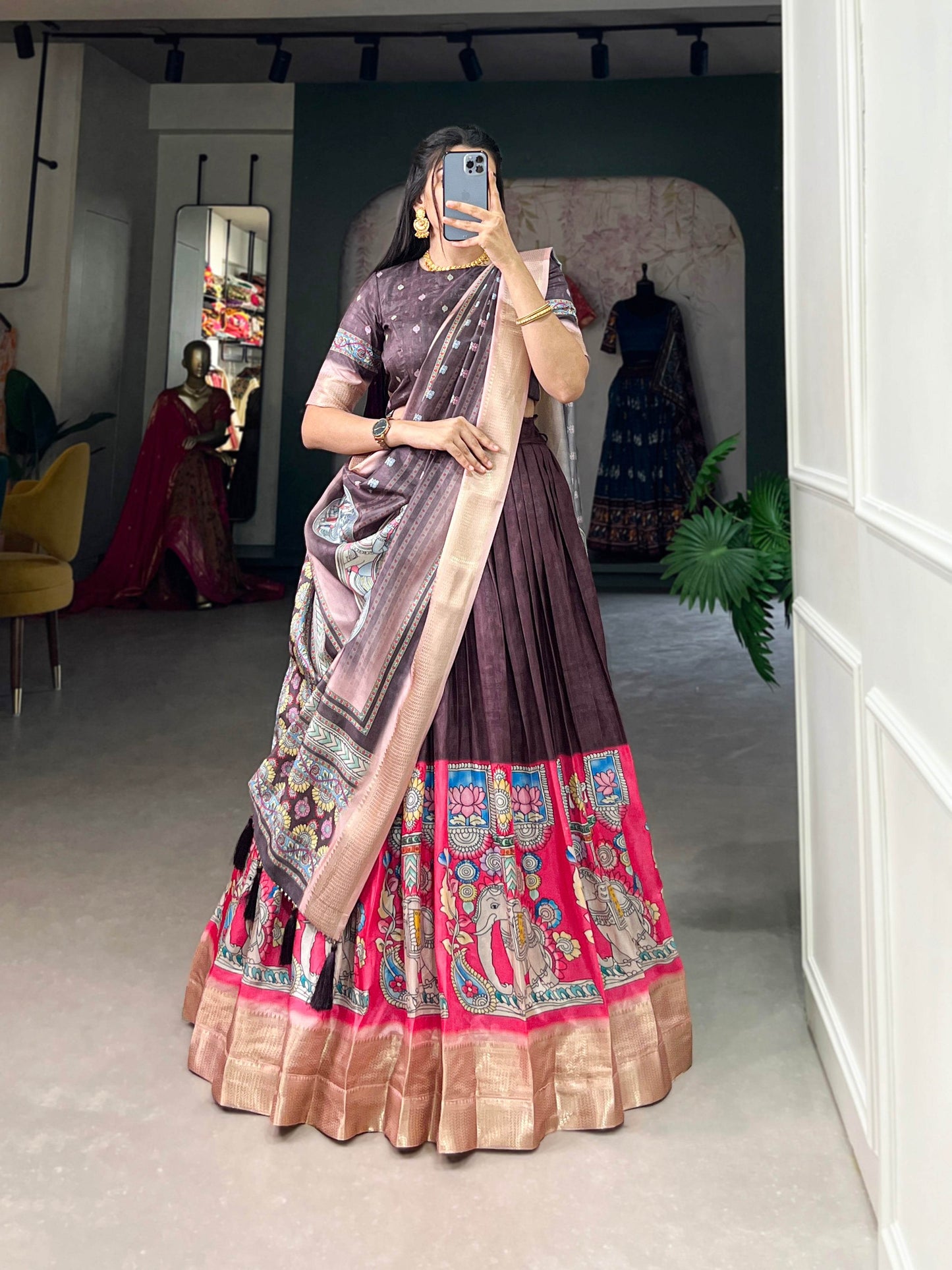Kalamkari Print Lehenga Choli - GAJGAMINI Catalogue - SEEANS