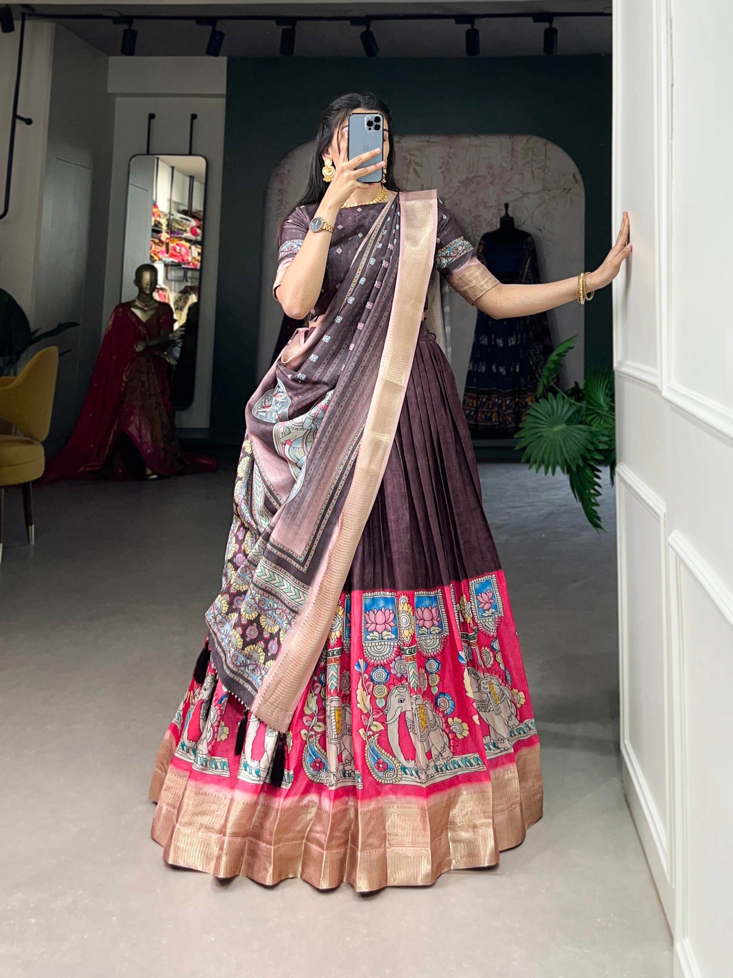 Kalamkari Print Lehenga Choli - GAJGAMINI Catalogue - SEEANS