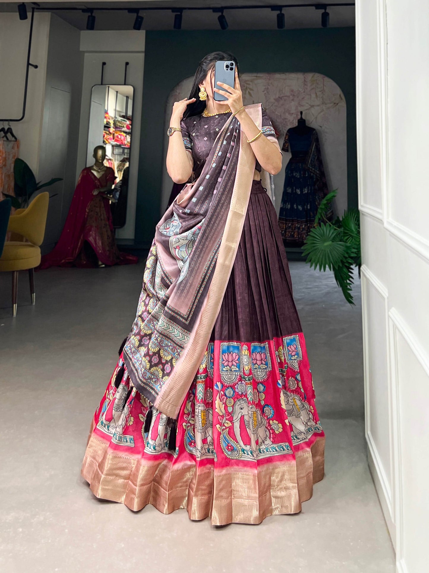 Kalamkari Print Lehenga Choli - GAJGAMINI Catalogue - SEEANS