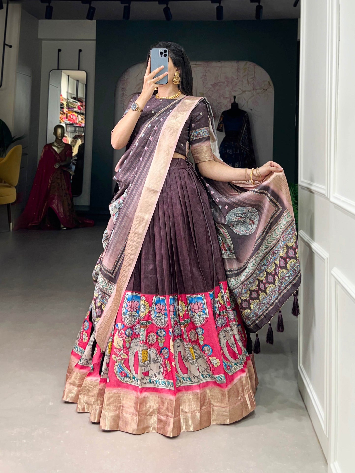 Kalamkari Print Lehenga Choli - GAJGAMINI Catalogue - SEEANS