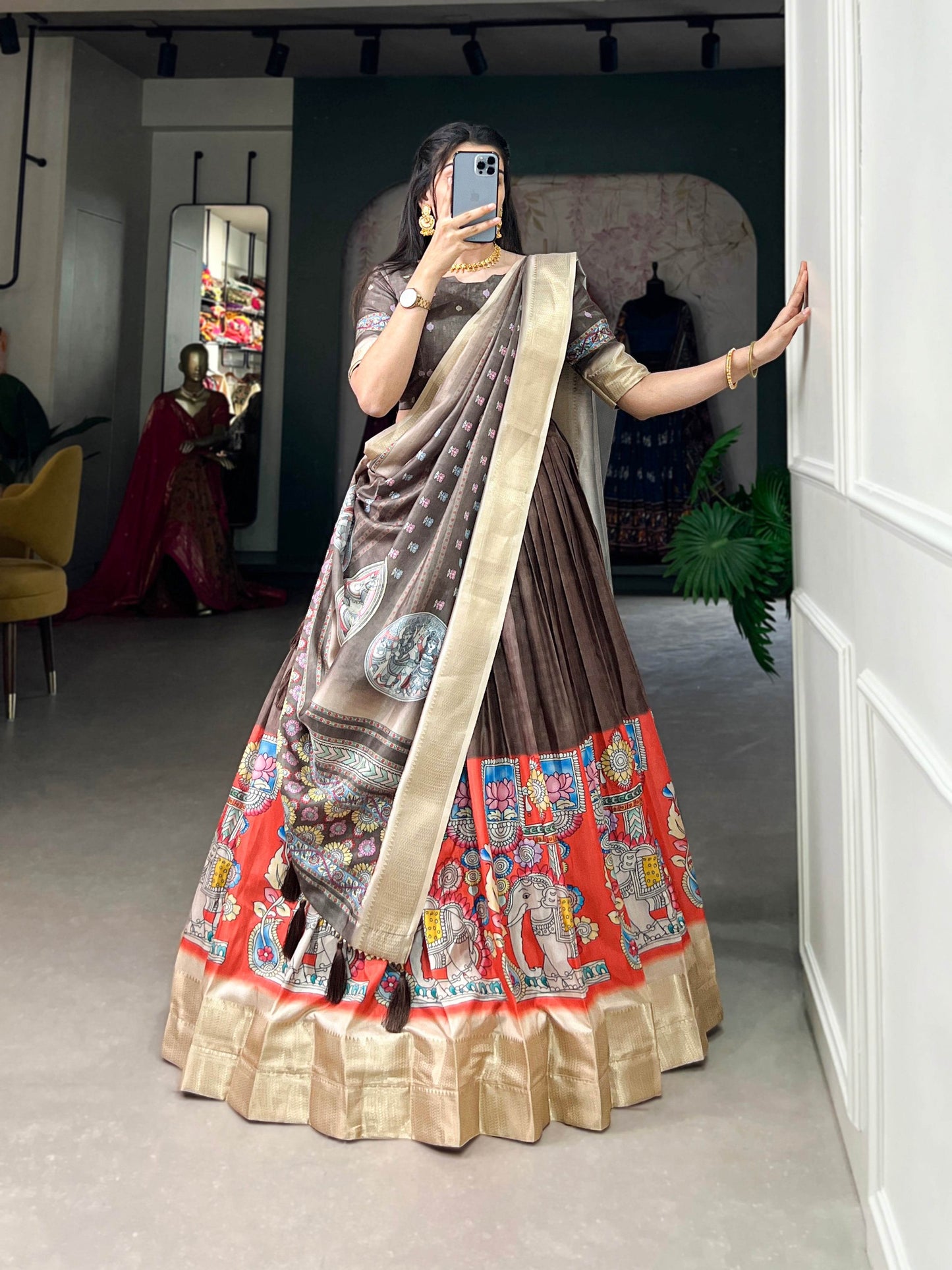 Kalamkari Print Lehenga Choli - GAJGAMINI Catalogue - SEEANS