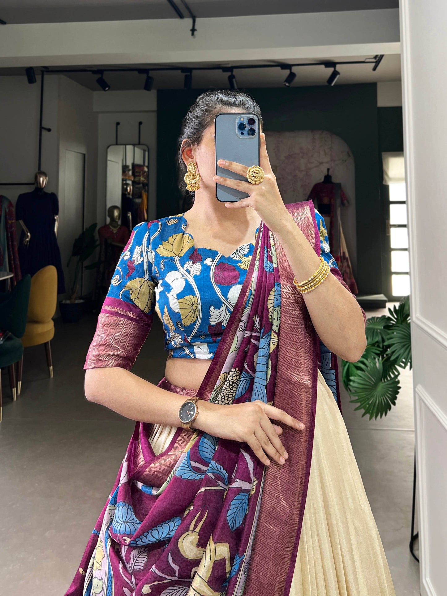 Anusha Kalamkari Dola Silk Lehenga Choli Set – Traditional Elegance with Modern Charm - SEEANS
