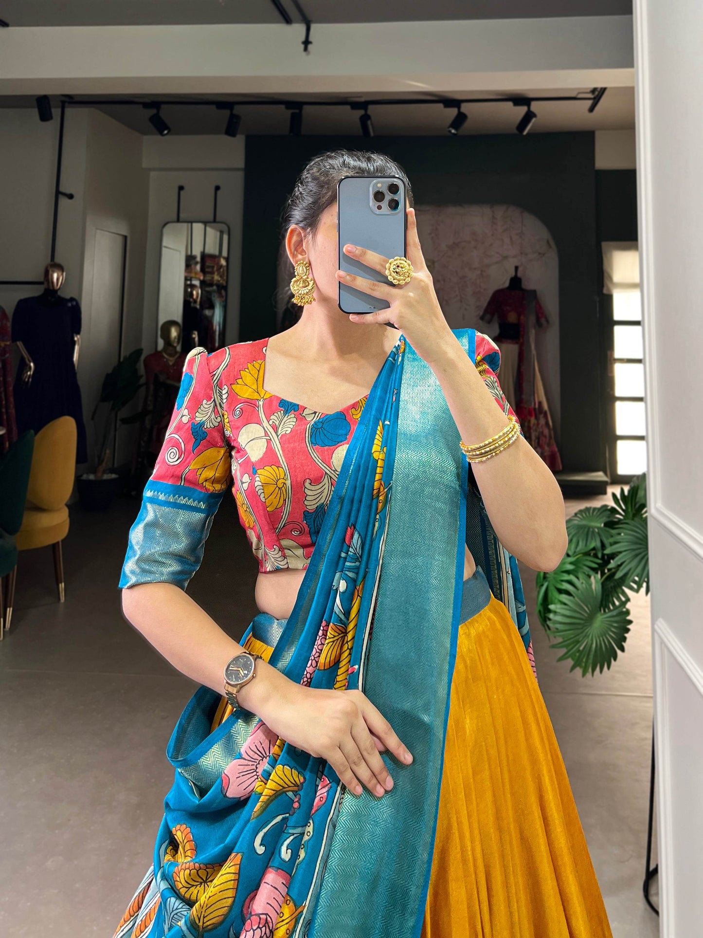 Anusha Kalamkari Dola Silk Lehenga Choli Set – Traditional Elegance with Modern Charm - SEEANS