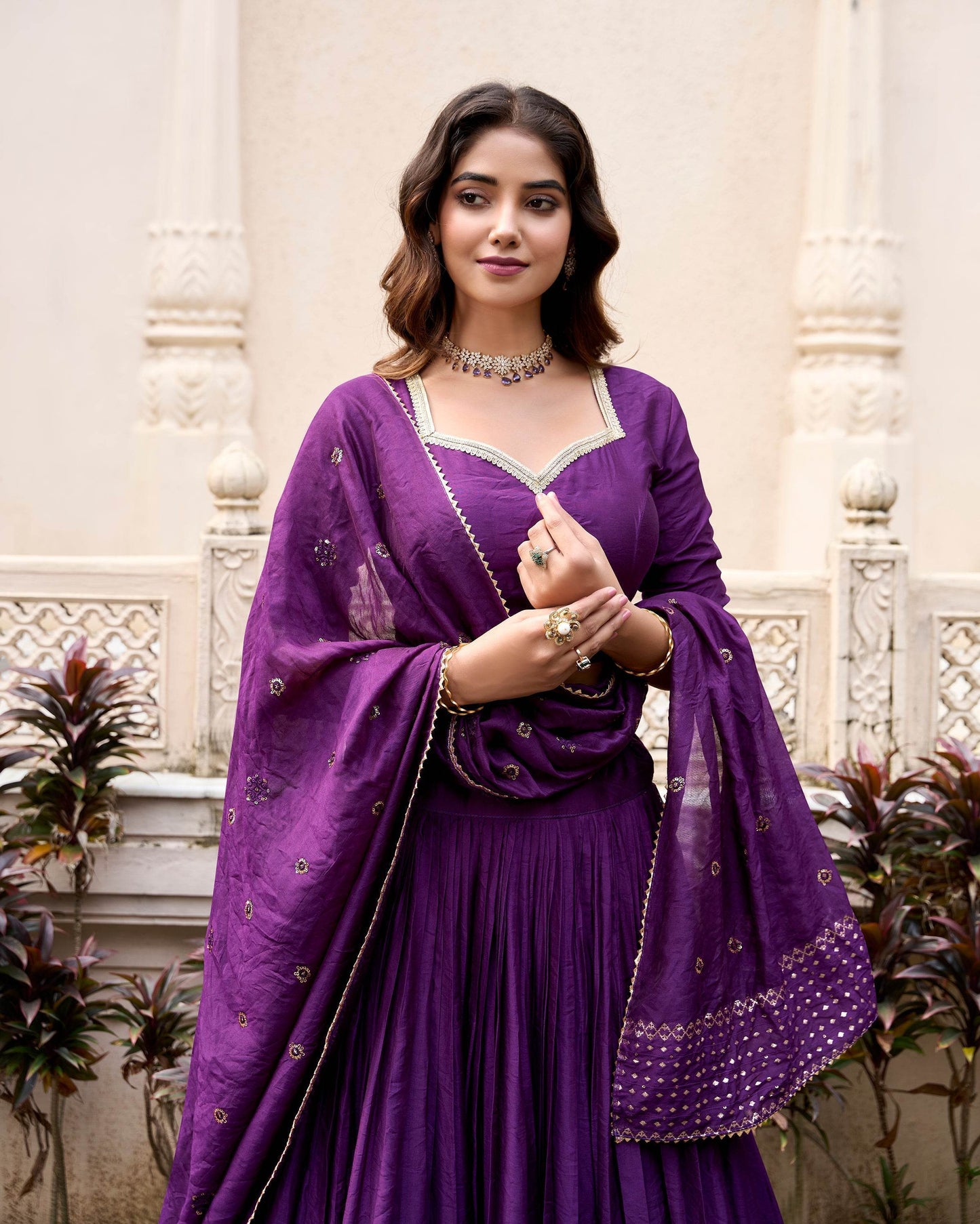 Pure Chanderi Plain Lehenga Choli with Zari Work Border & Sequin Embellished Dupatta - SEEANS