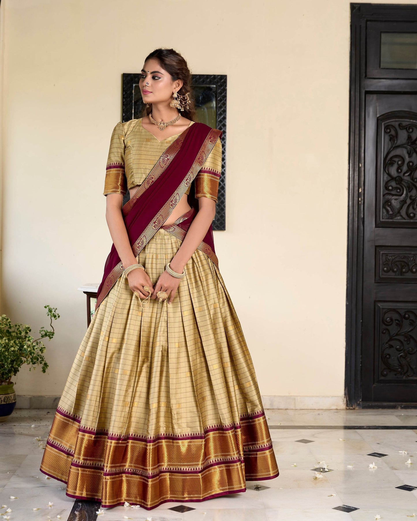 Paithani Cotton Silk Lehenga with Georgette Dupatta – Akshara Collection - SEEANS