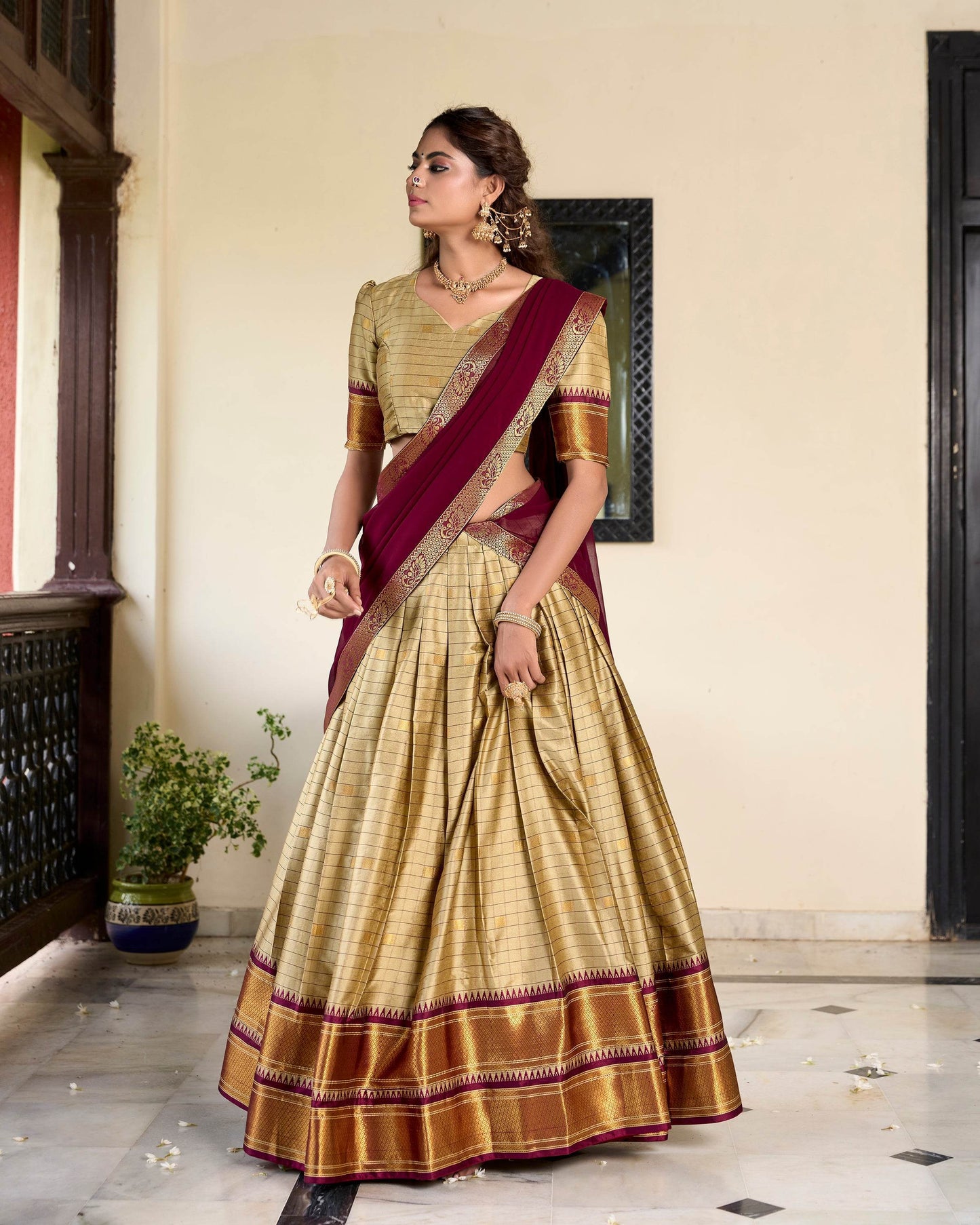 Paithani Cotton Silk Lehenga with Georgette Dupatta – Akshara Collection - SEEANS