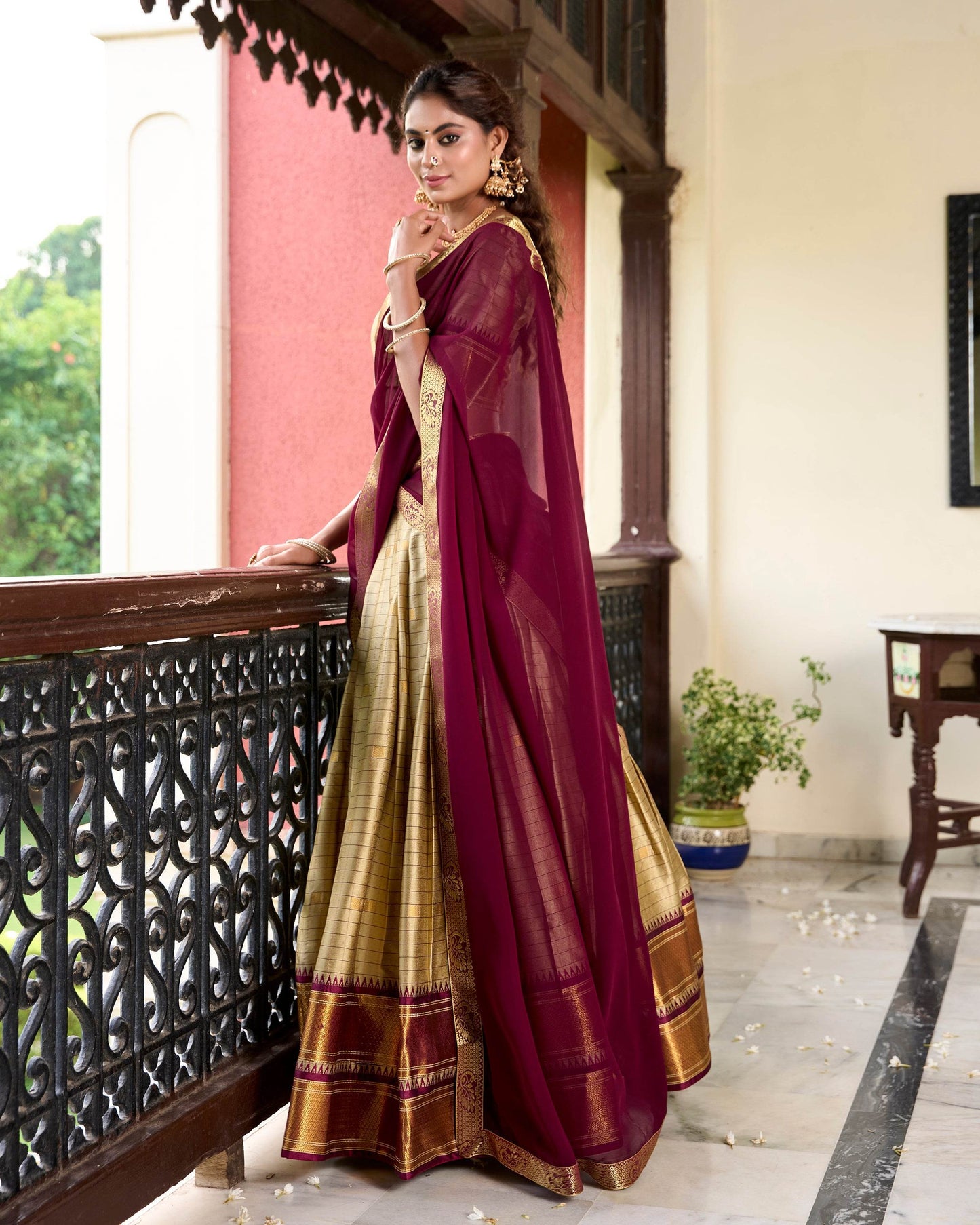 Paithani Cotton Silk Lehenga with Georgette Dupatta – Akshara Collection - SEEANS