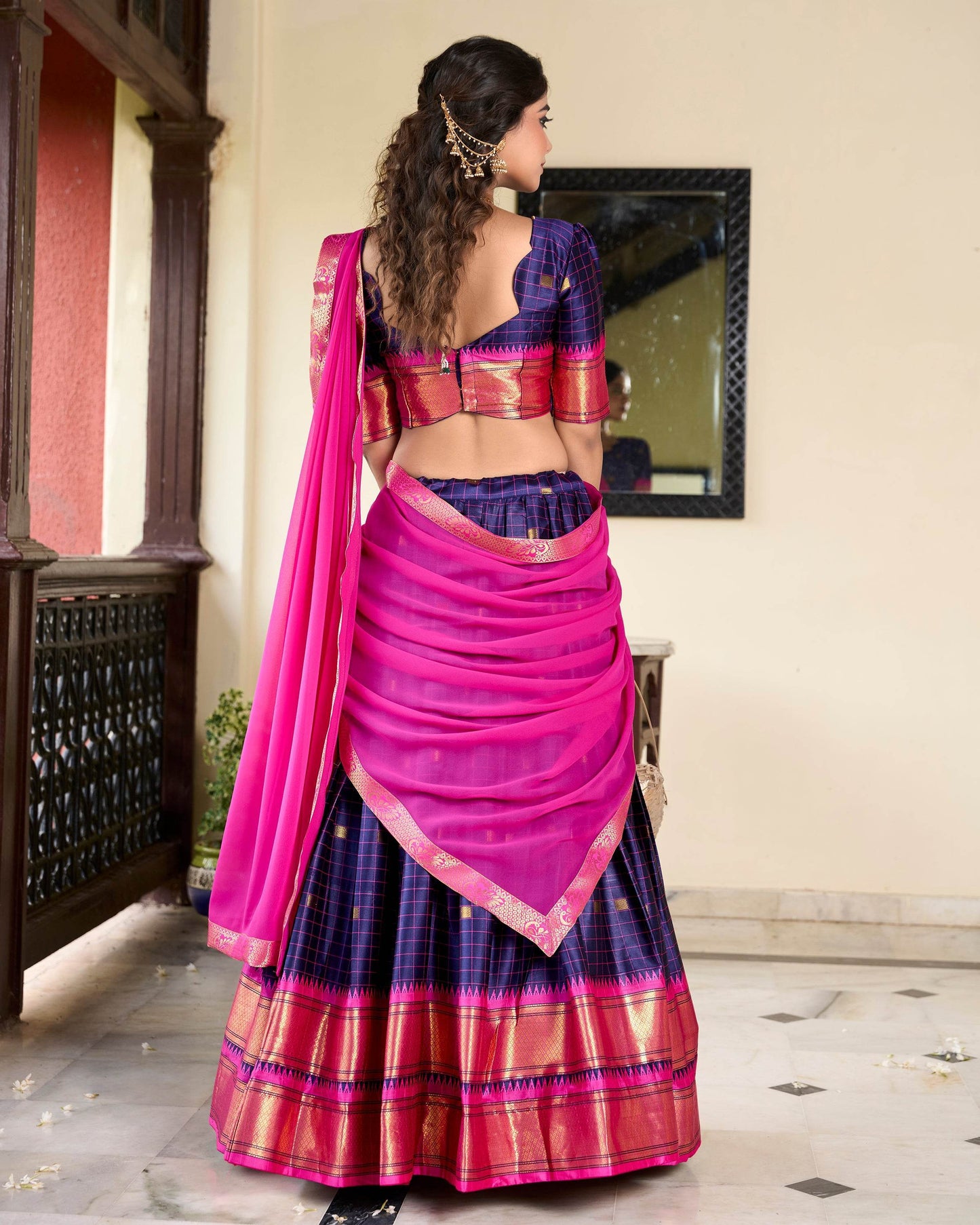 Paithani Cotton Silk Lehenga with Georgette Dupatta – Akshara Collection - SEEANS