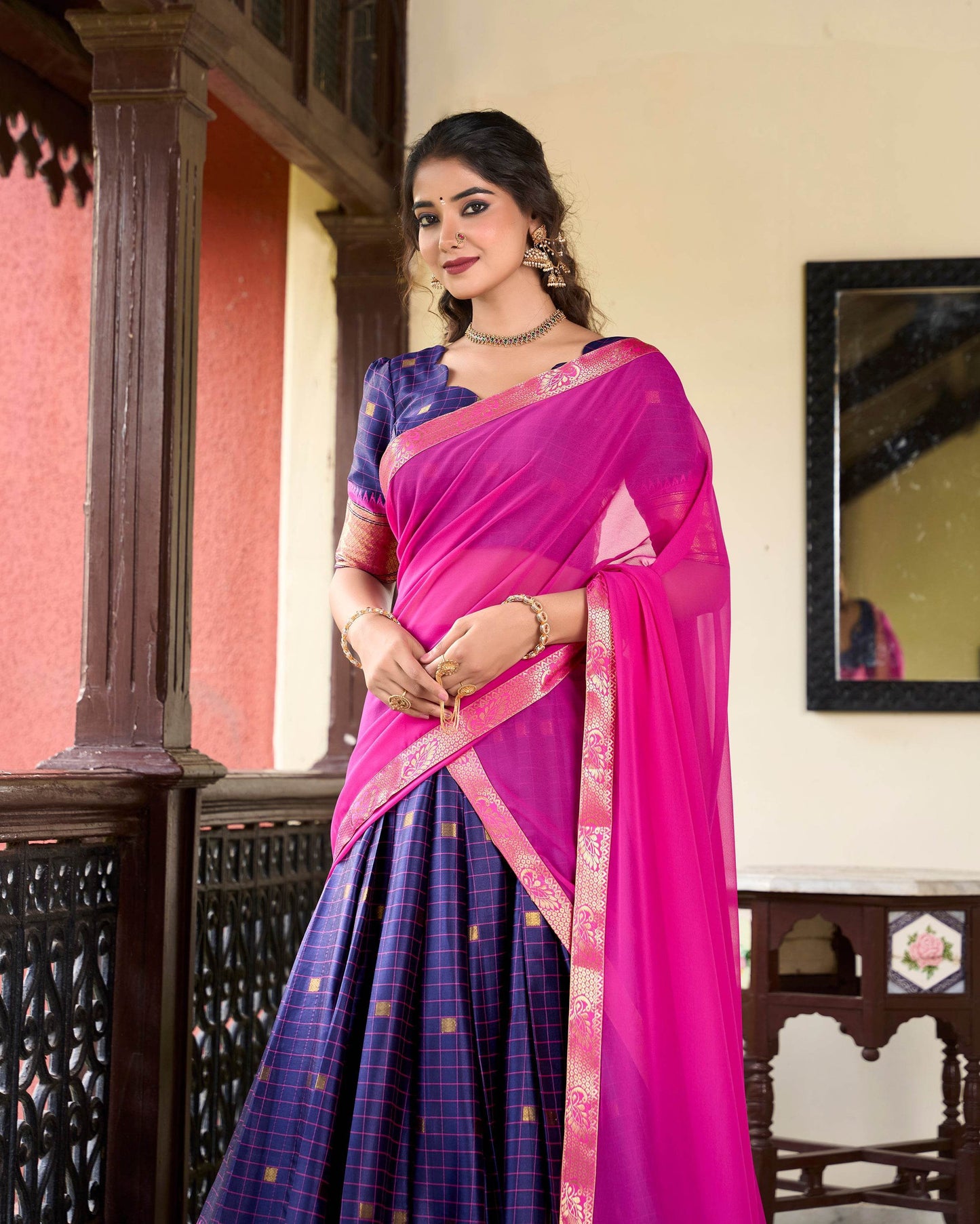 Paithani Cotton Silk Lehenga with Georgette Dupatta – Akshara Collection - SEEANS