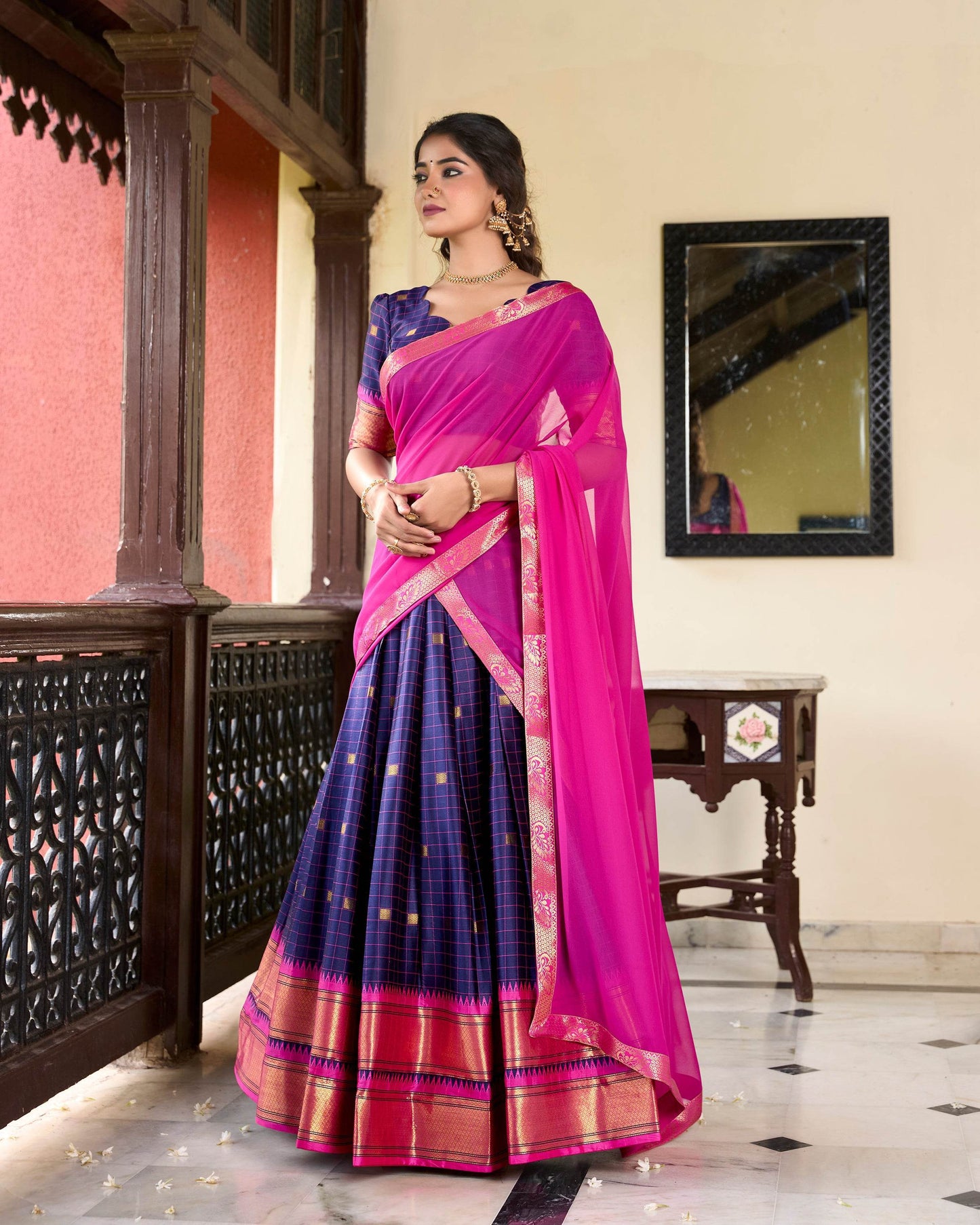 Paithani Cotton Silk Lehenga with Georgette Dupatta – Akshara Collection - SEEANS