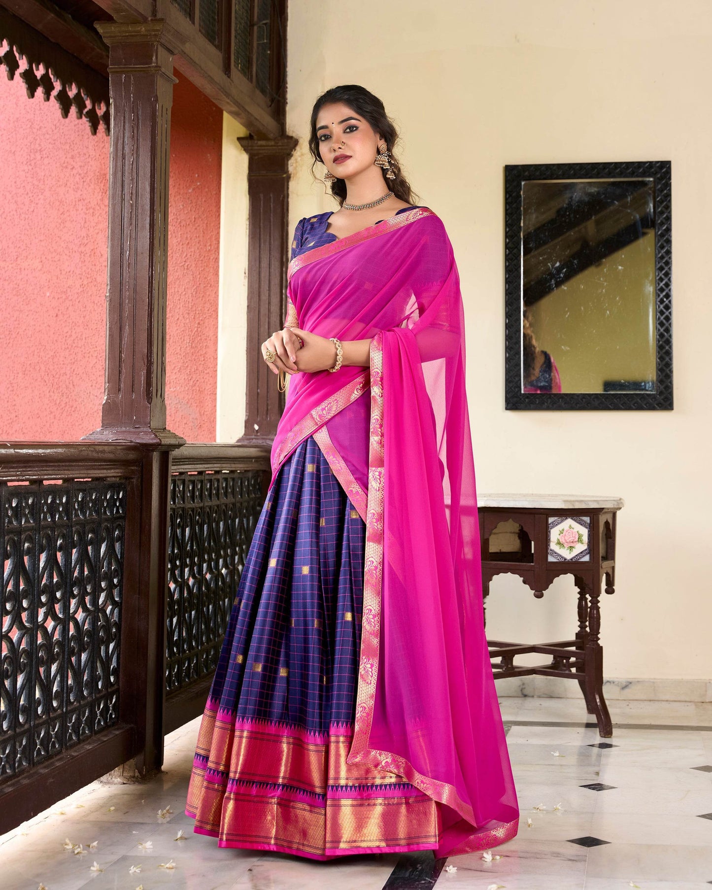 Paithani Cotton Silk Lehenga with Georgette Dupatta – Akshara Collection - SEEANS