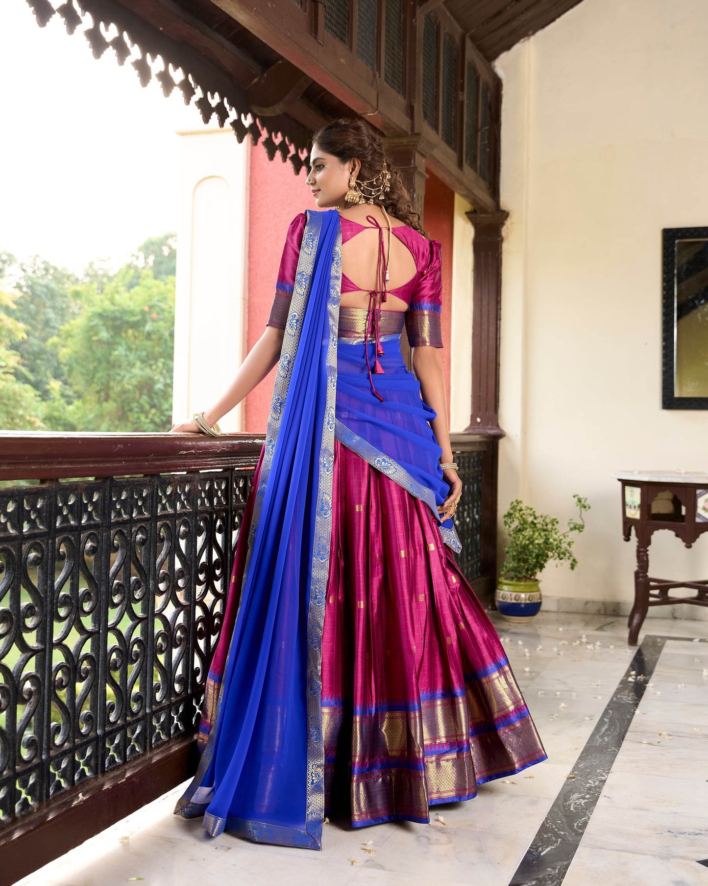 Paithani Cotton Silk Lehenga with Georgette Dupatta – Akshara Collection - SEEANS