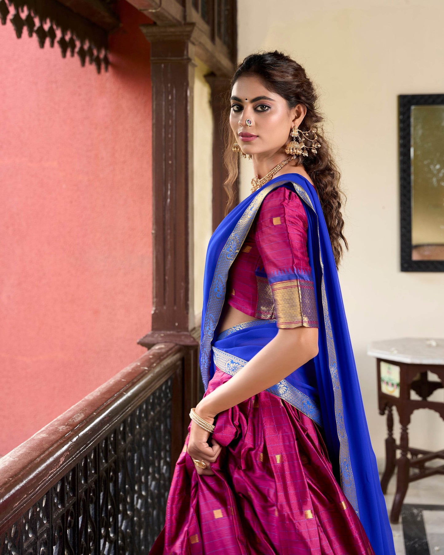 Paithani Cotton Silk Lehenga with Georgette Dupatta – Akshara Collection - SEEANS