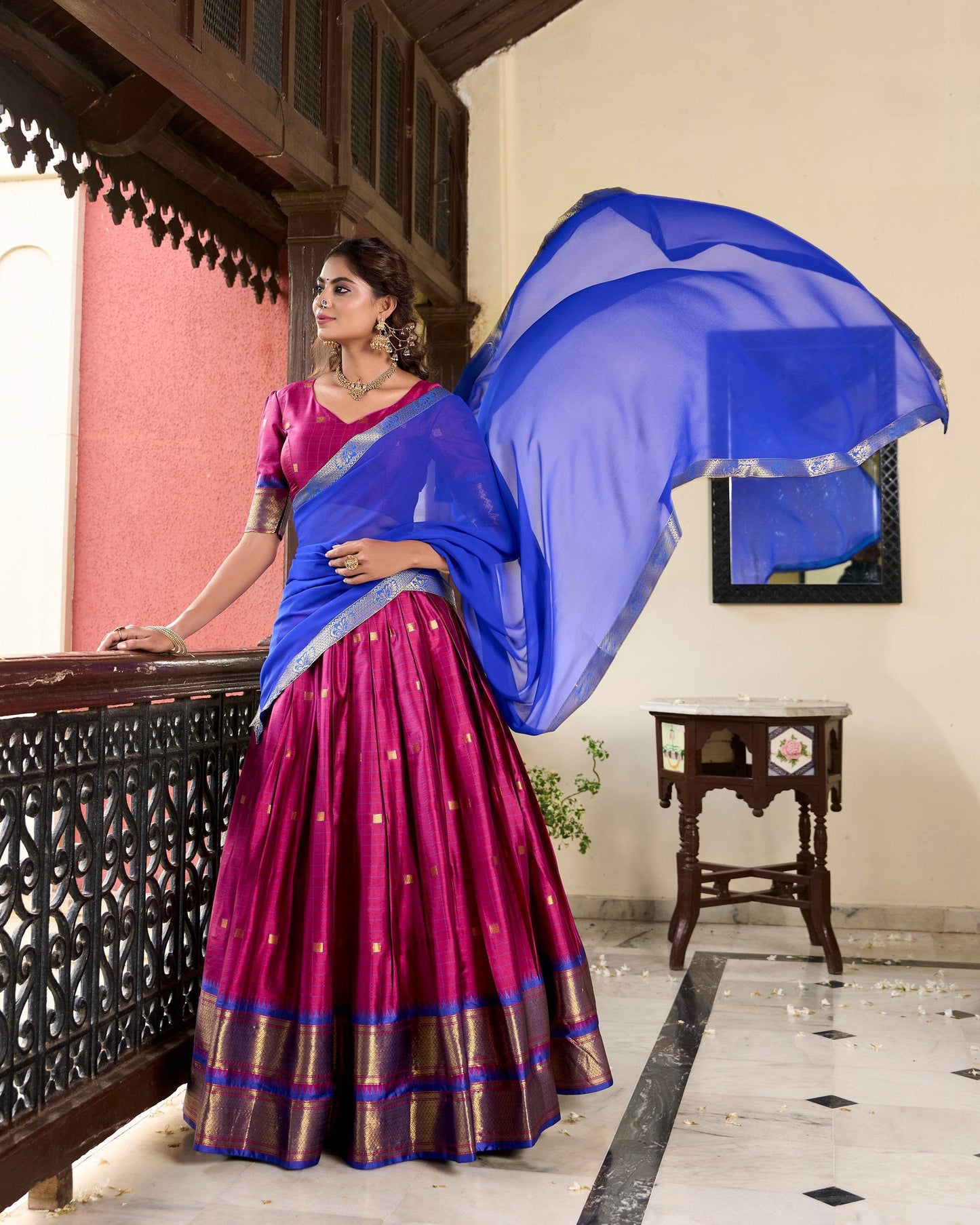 Paithani Cotton Silk Lehenga with Georgette Dupatta – Akshara Collection - SEEANS
