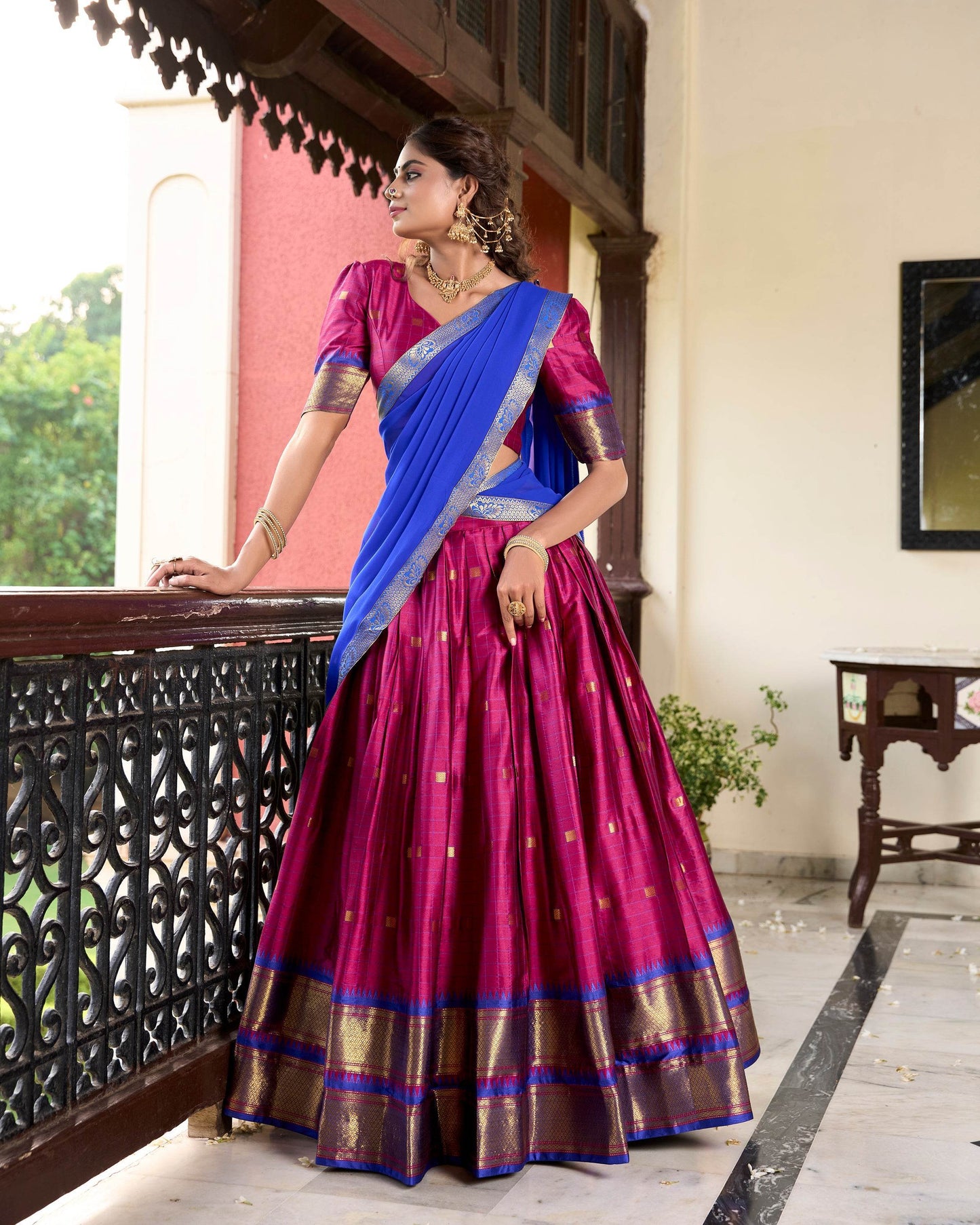Paithani Cotton Silk Lehenga with Georgette Dupatta – Akshara Collection - SEEANS