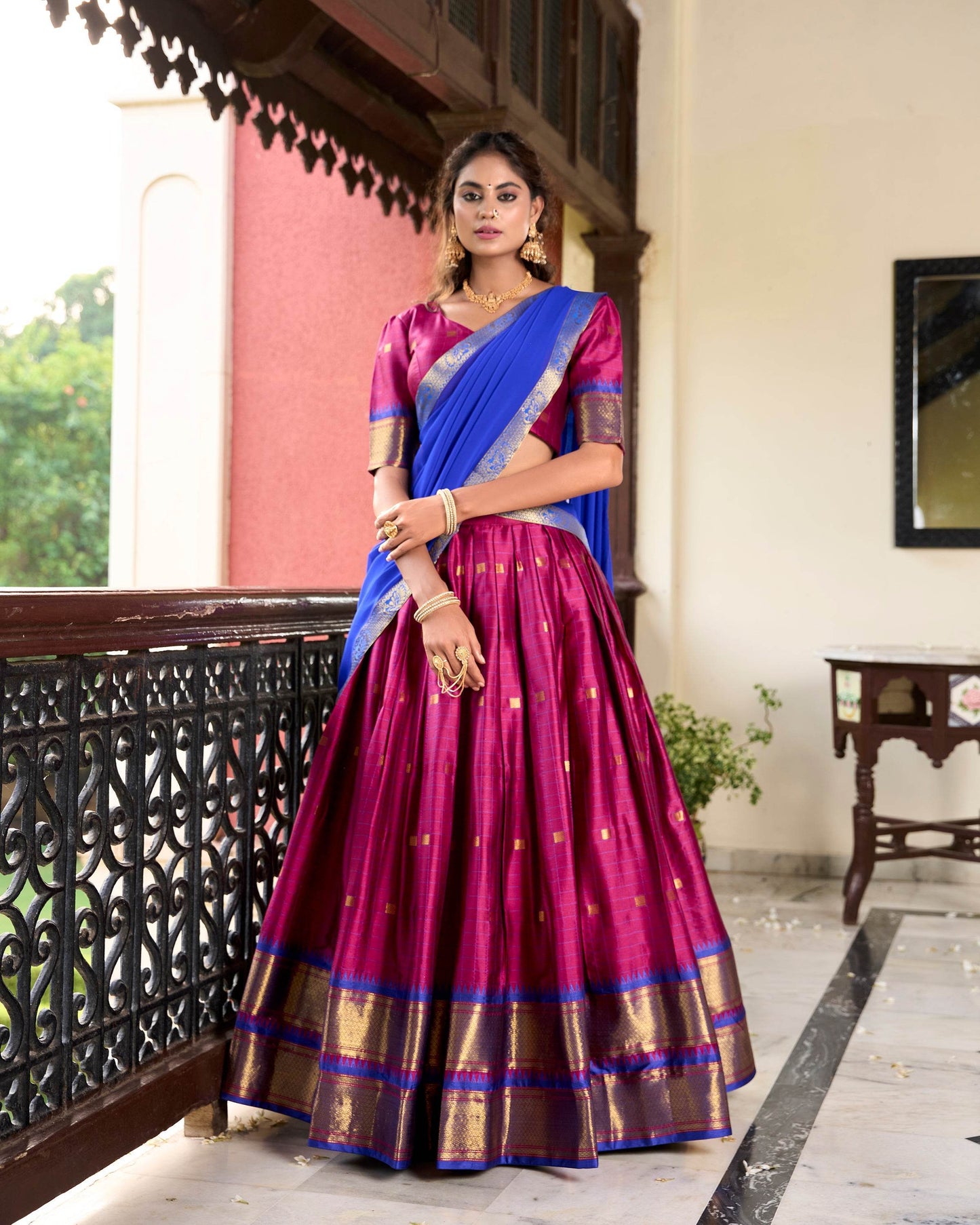 Paithani Cotton Silk Lehenga with Georgette Dupatta – Akshara Collection - SEEANS