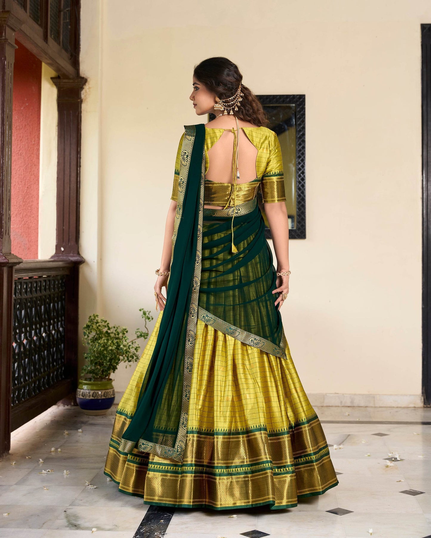 Paithani Cotton Silk Lehenga with Georgette Dupatta – Akshara Collection - SEEANS