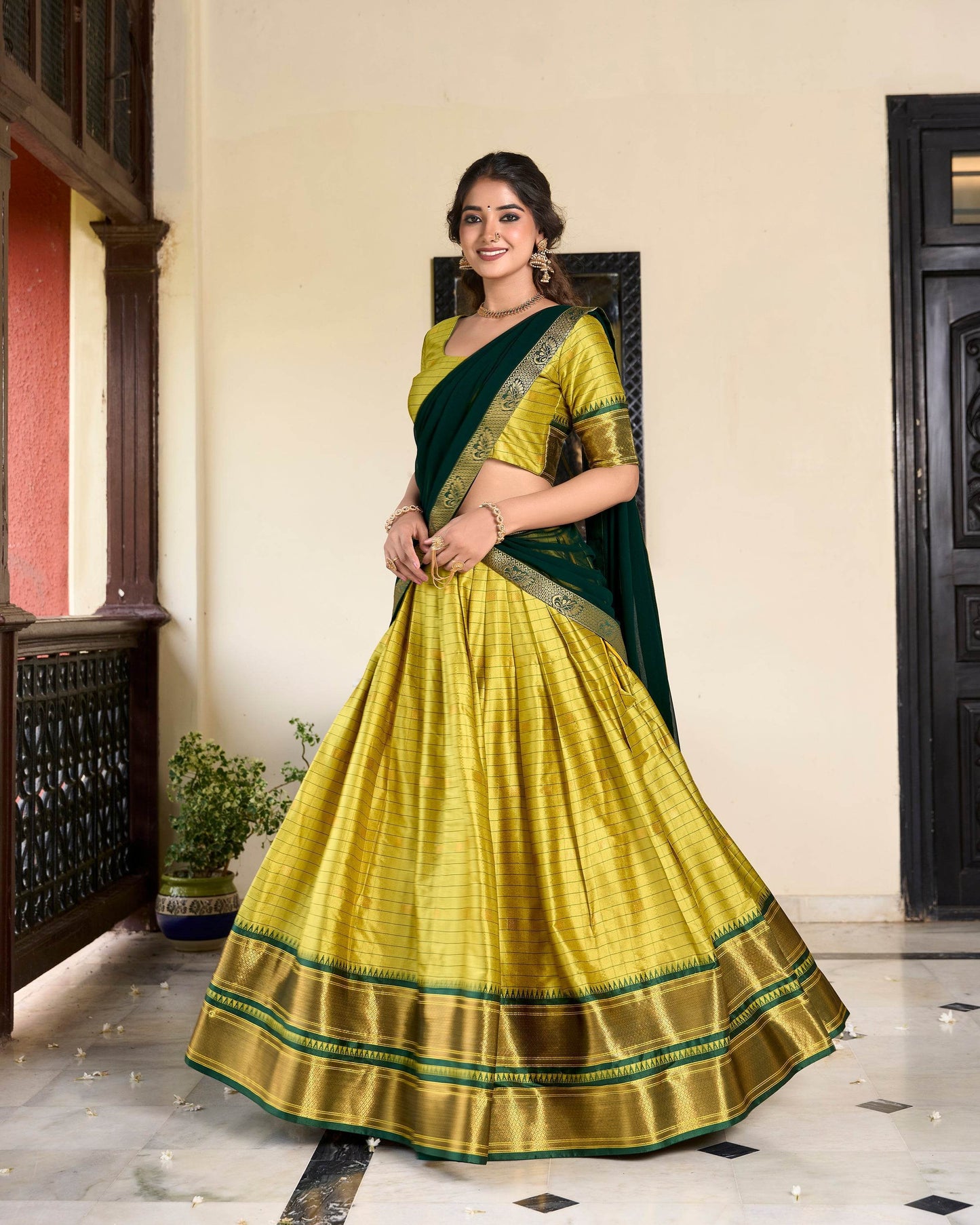 Paithani Cotton Silk Lehenga with Georgette Dupatta – Akshara Collection - SEEANS
