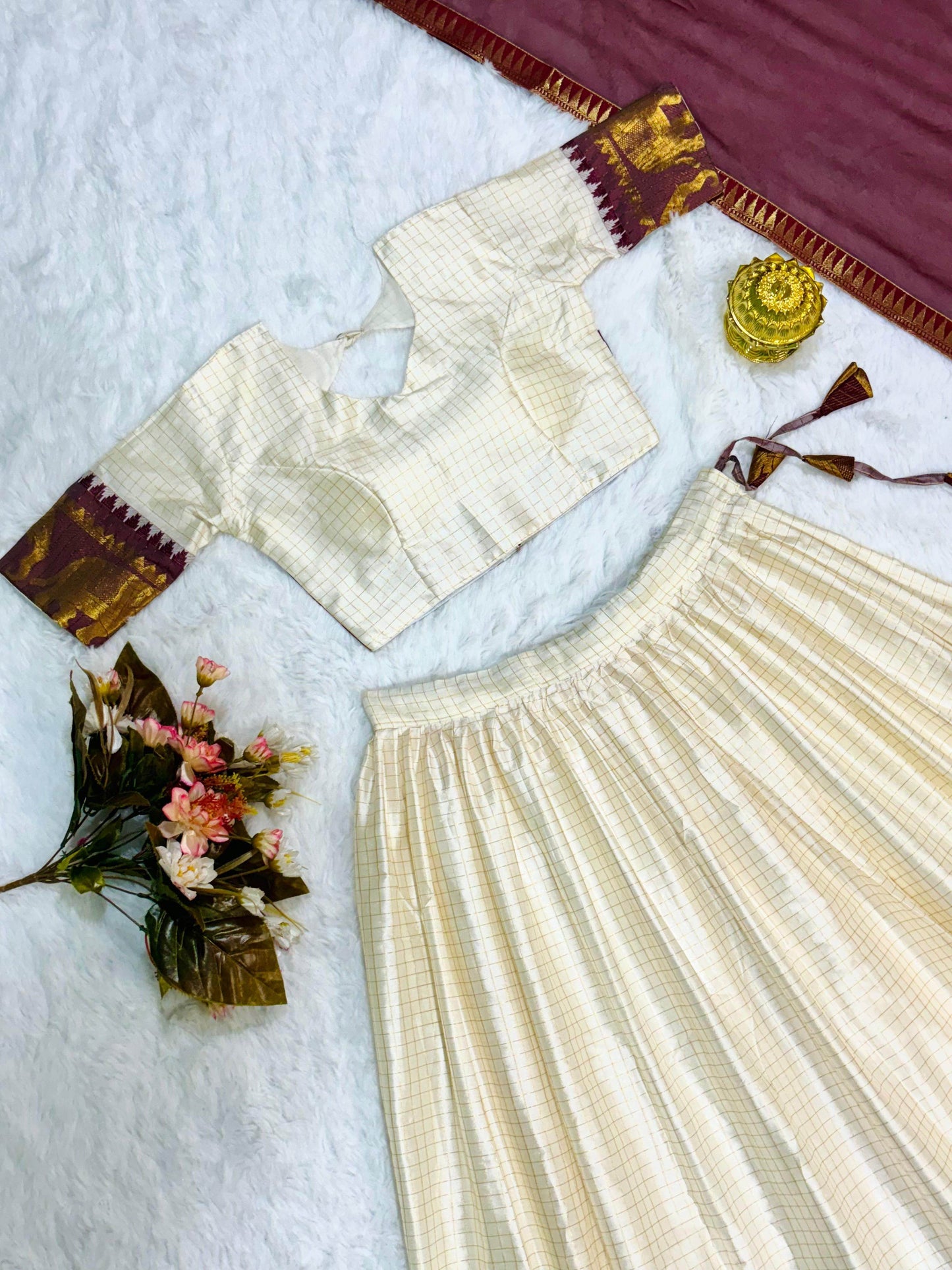 SEEANS White Silk Lehenga Choli with Georgette Dupatta - SEEANS