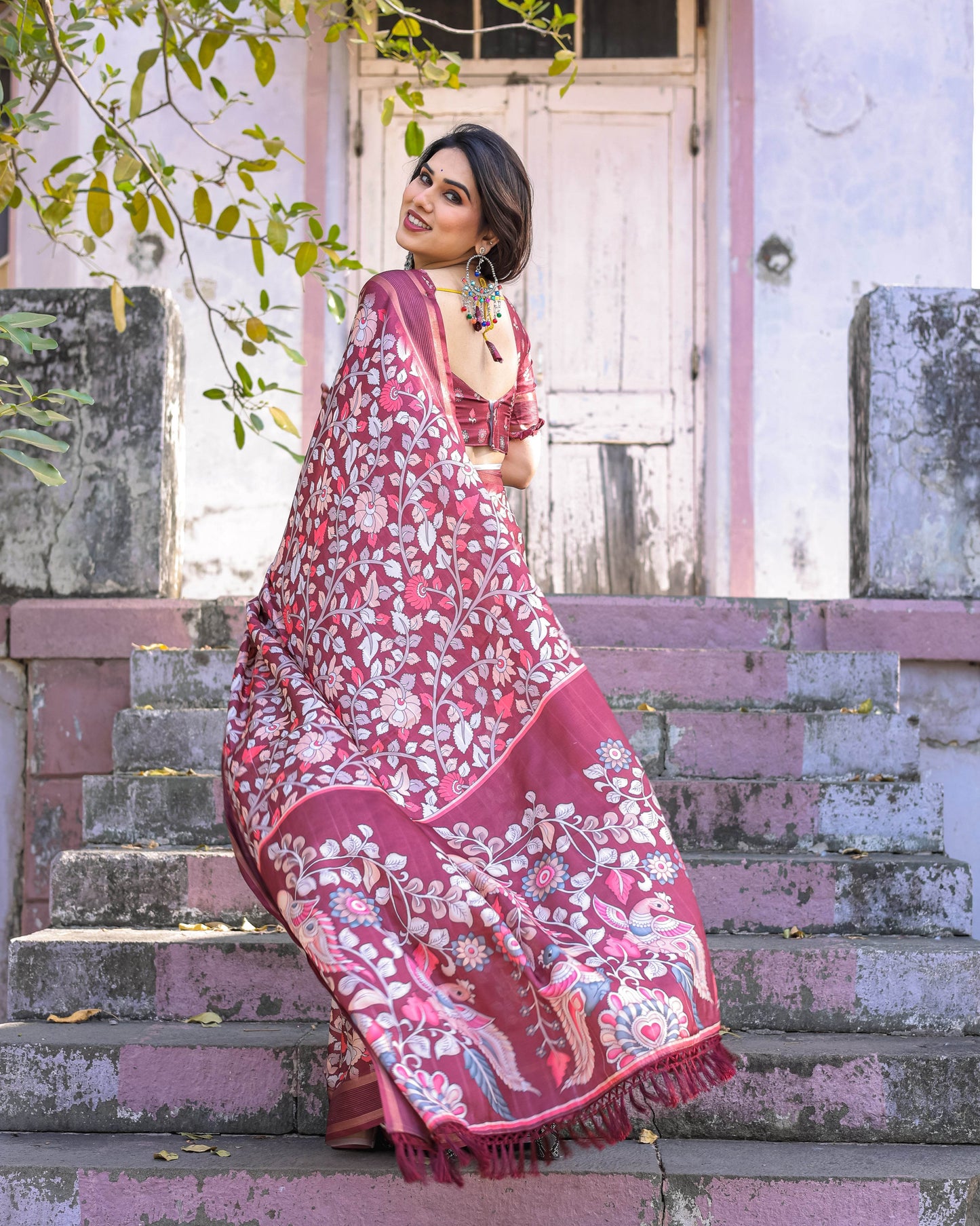 Multicolour Linen Saree with Traditional Patterns | Lightweight and Elegant - SEEANS
