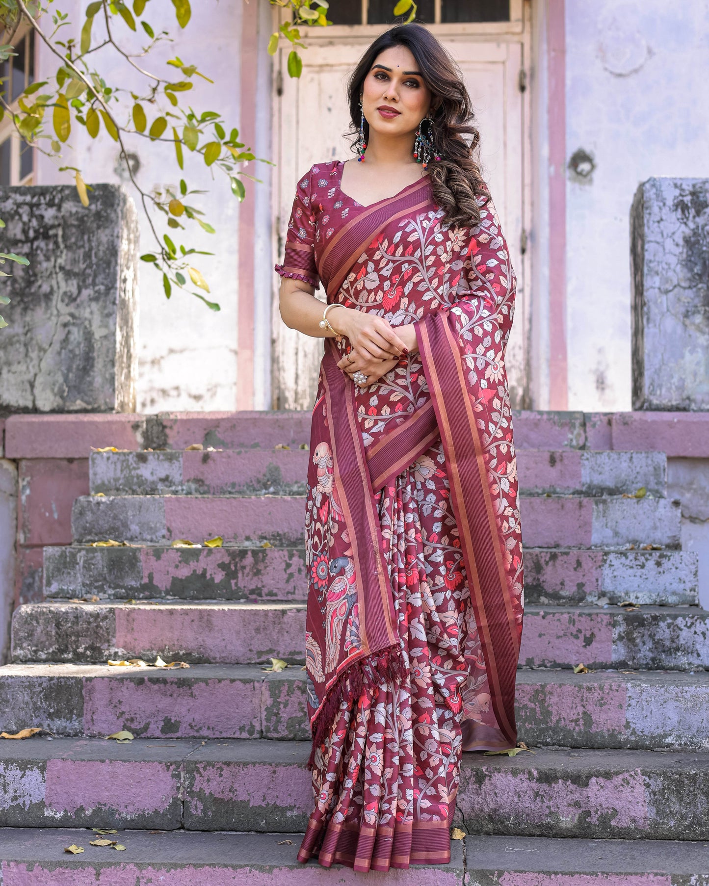 Multicolour Linen Saree with Traditional Patterns | Lightweight and Elegant - SEEANS