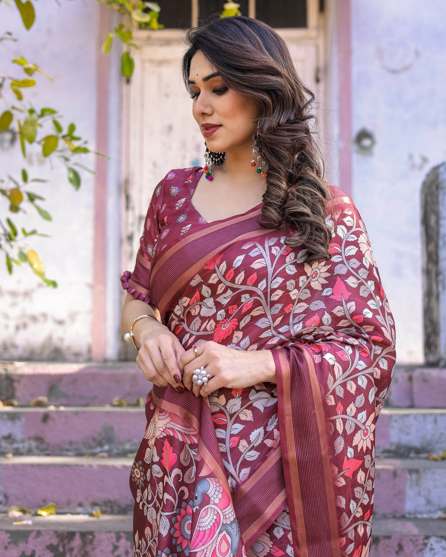 Multicolour Linen Saree with Traditional Patterns | Lightweight and Elegant - SEEANS