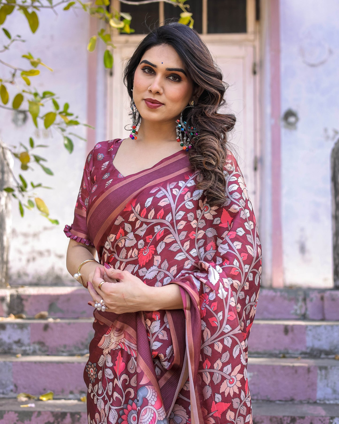 Multicolour Linen Saree with Traditional Patterns | Lightweight and Elegant - SEEANS