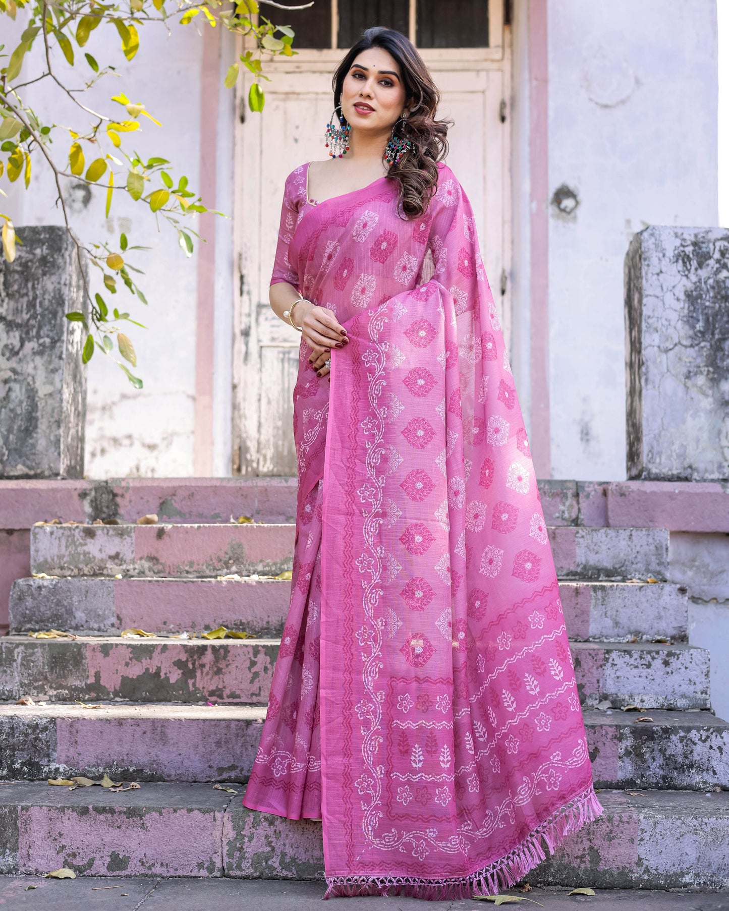 Multicolour Linen Saree with Traditional Patterns | Lightweight and Elegant - SEEANS