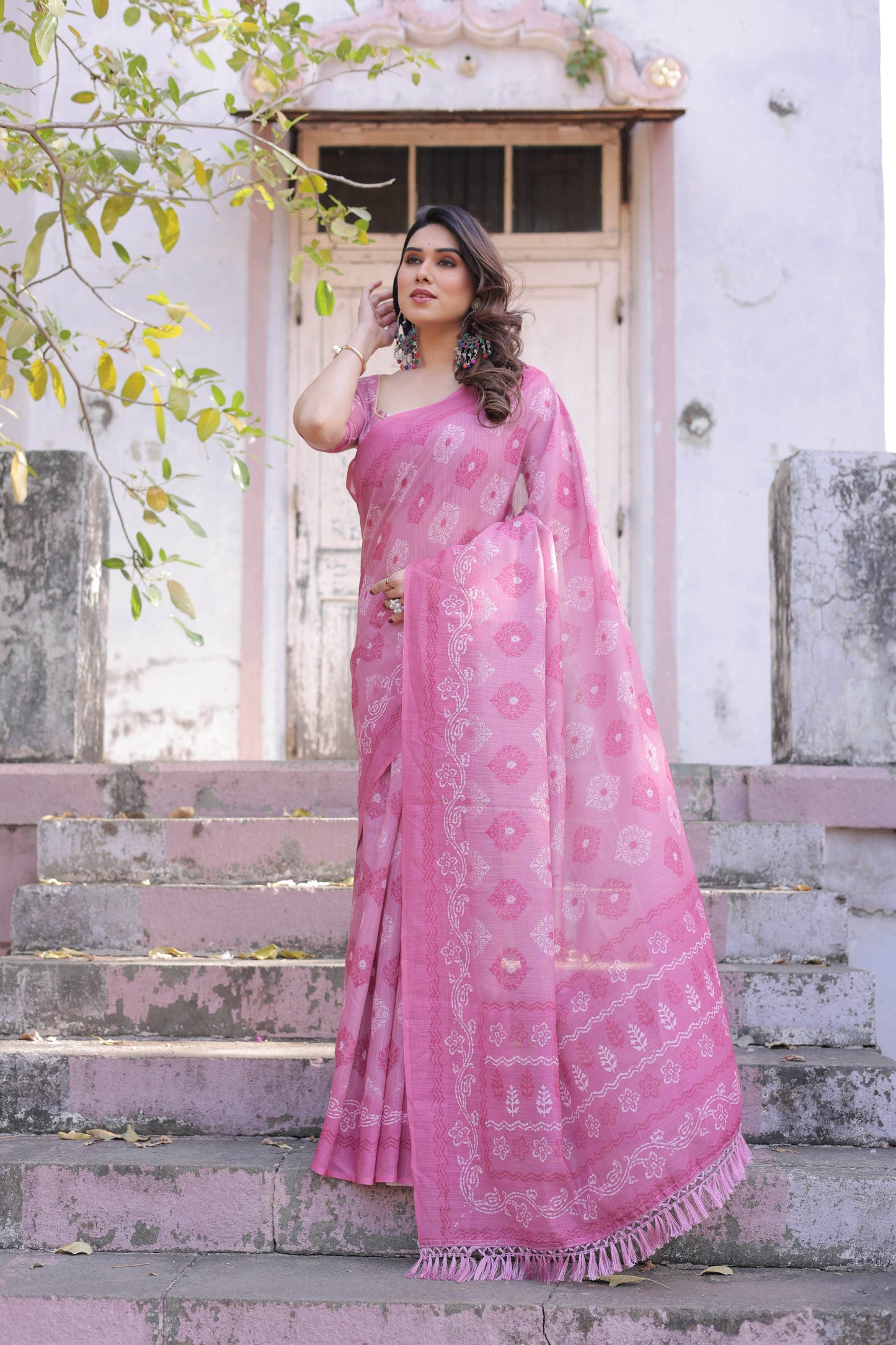 Multicolour Linen Saree with Traditional Patterns | Lightweight and Elegant - SEEANS