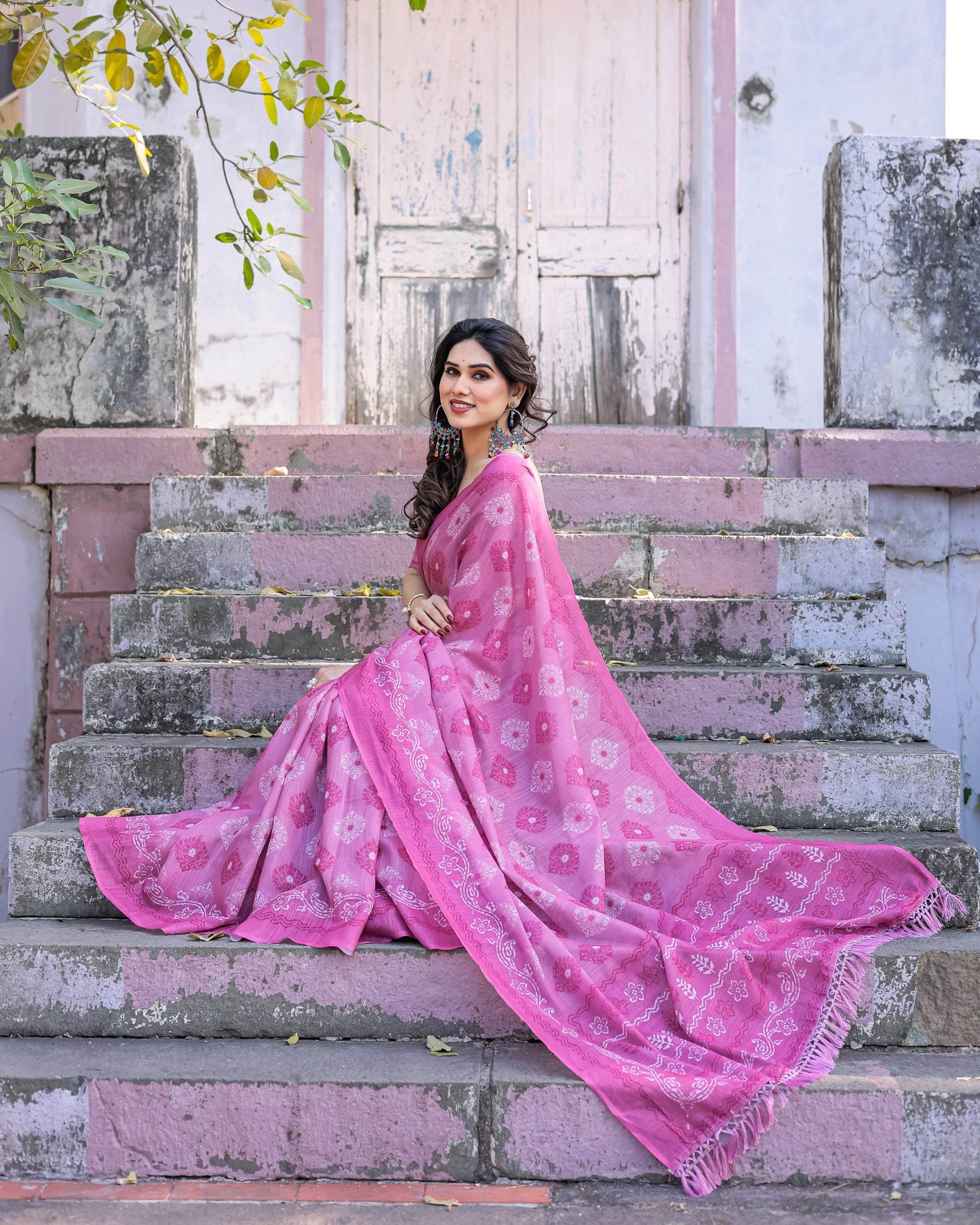 Multicolour Linen Saree with Traditional Patterns | Lightweight and Elegant - SEEANS