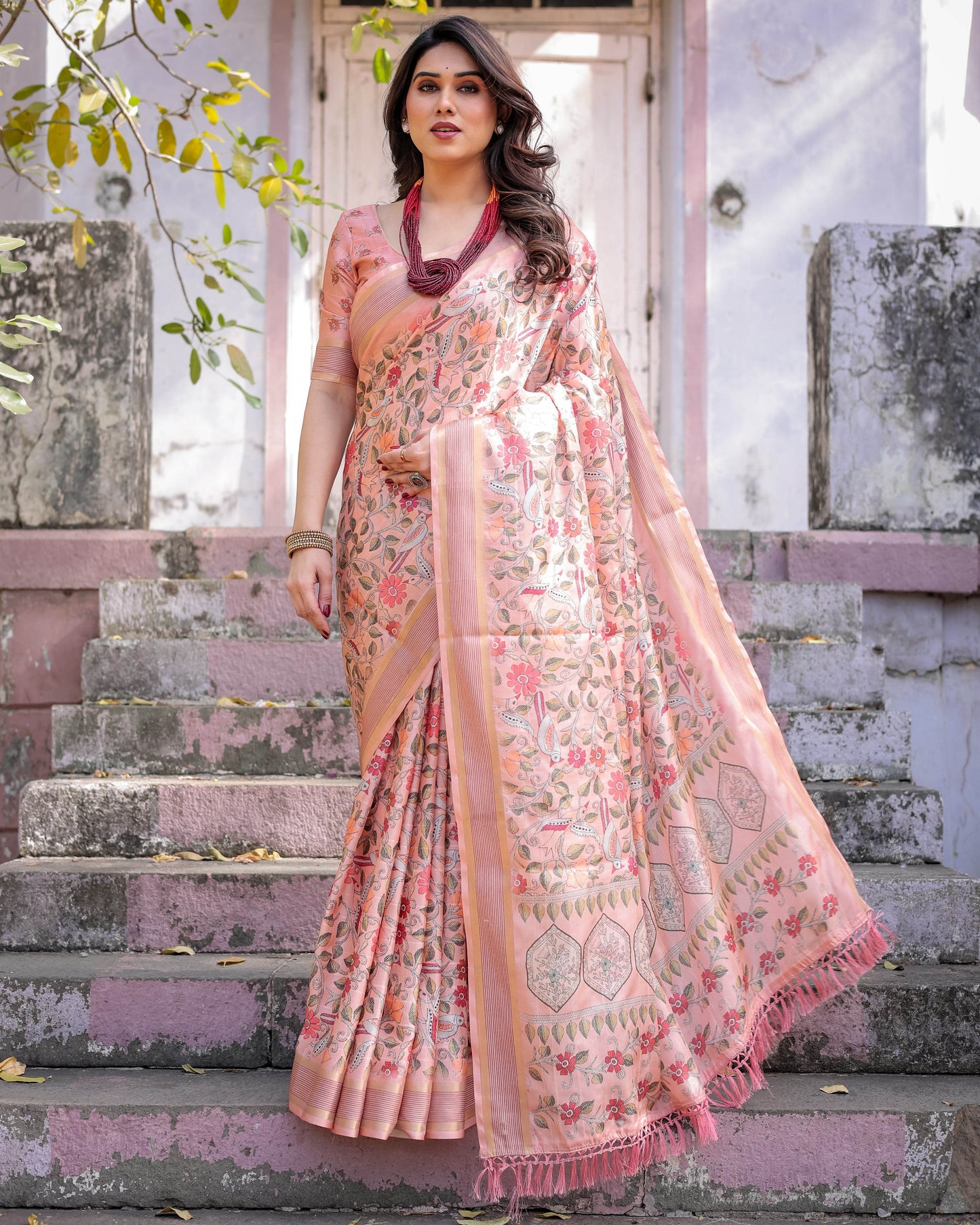 Multicolour Linen Saree with Traditional Patterns | Lightweight and Elegant - SEEANS