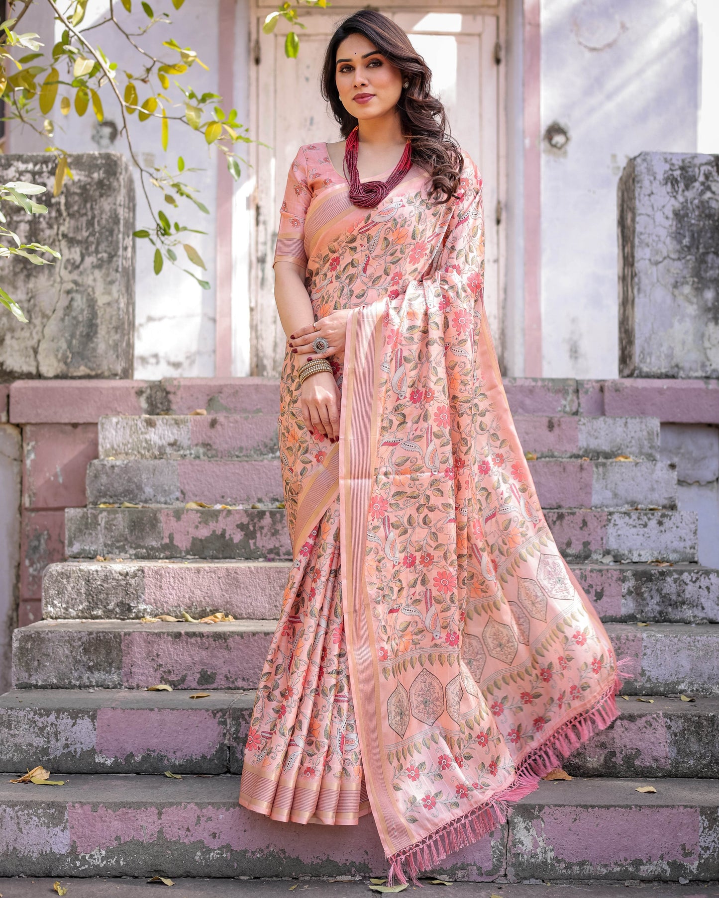 Multicolour Linen Saree with Traditional Patterns | Lightweight and Elegant - SEEANS