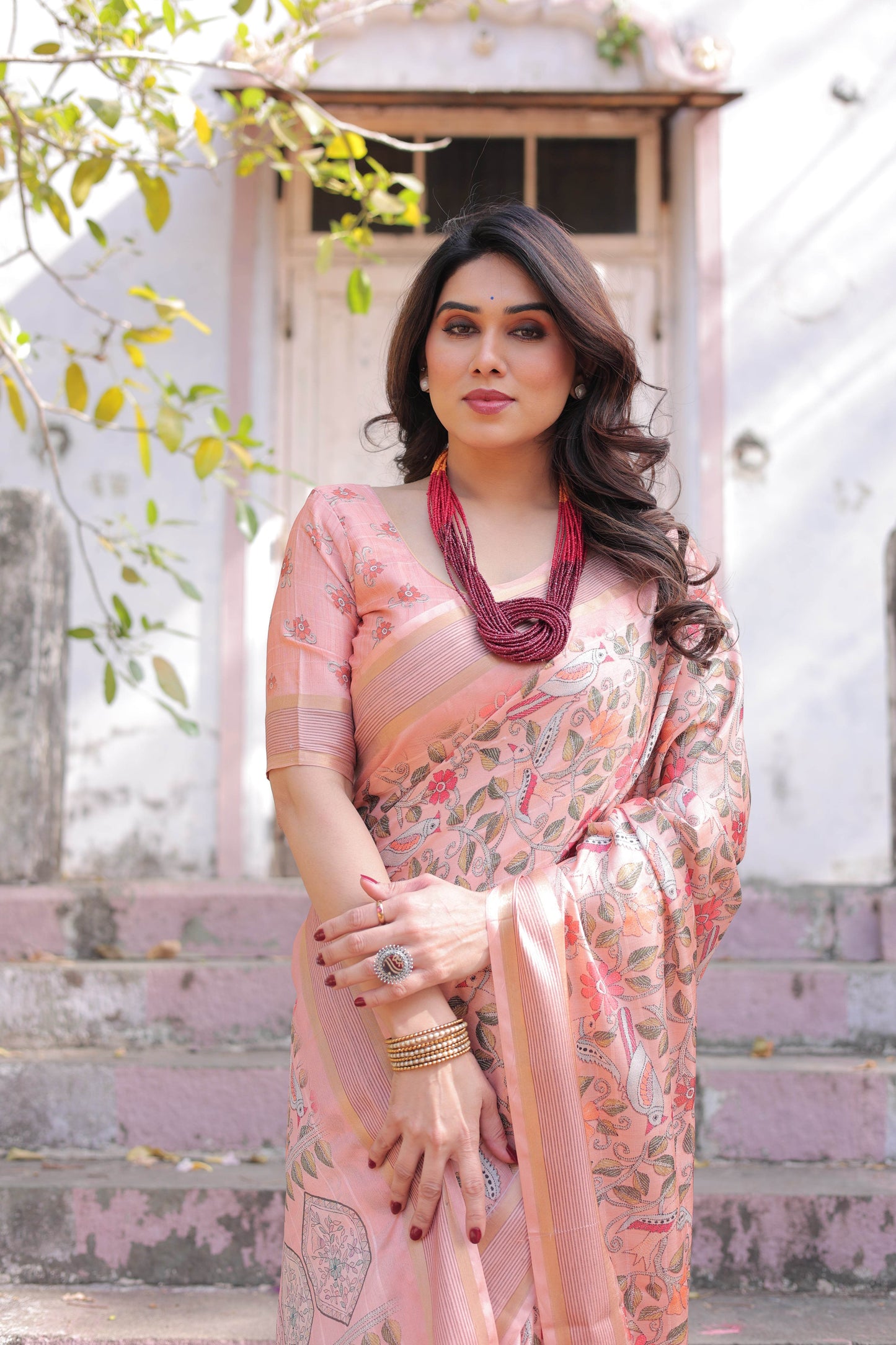 Multicolour Linen Saree with Traditional Patterns | Lightweight and Elegant - SEEANS