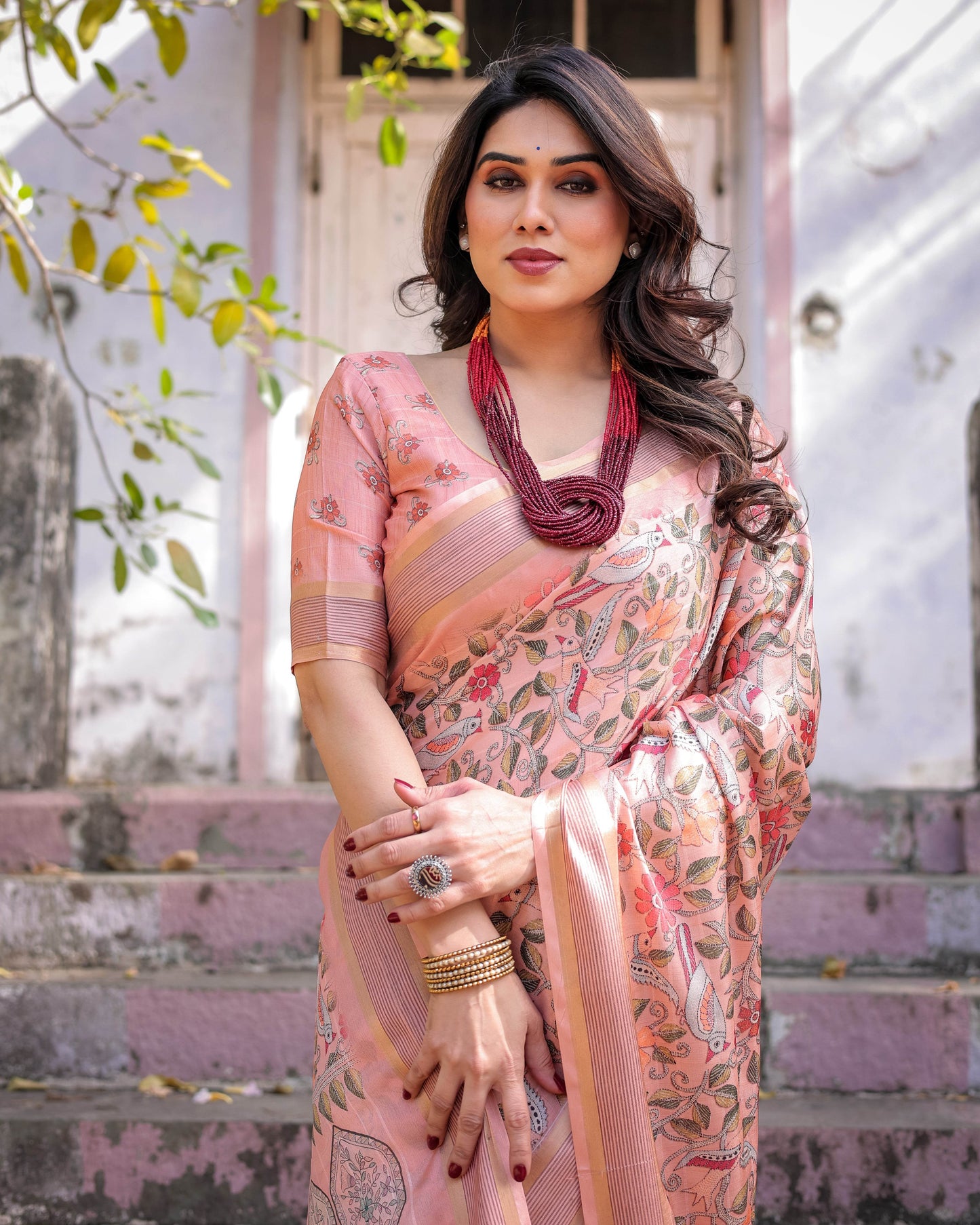 Multicolour Linen Saree with Traditional Patterns | Lightweight and Elegant - SEEANS