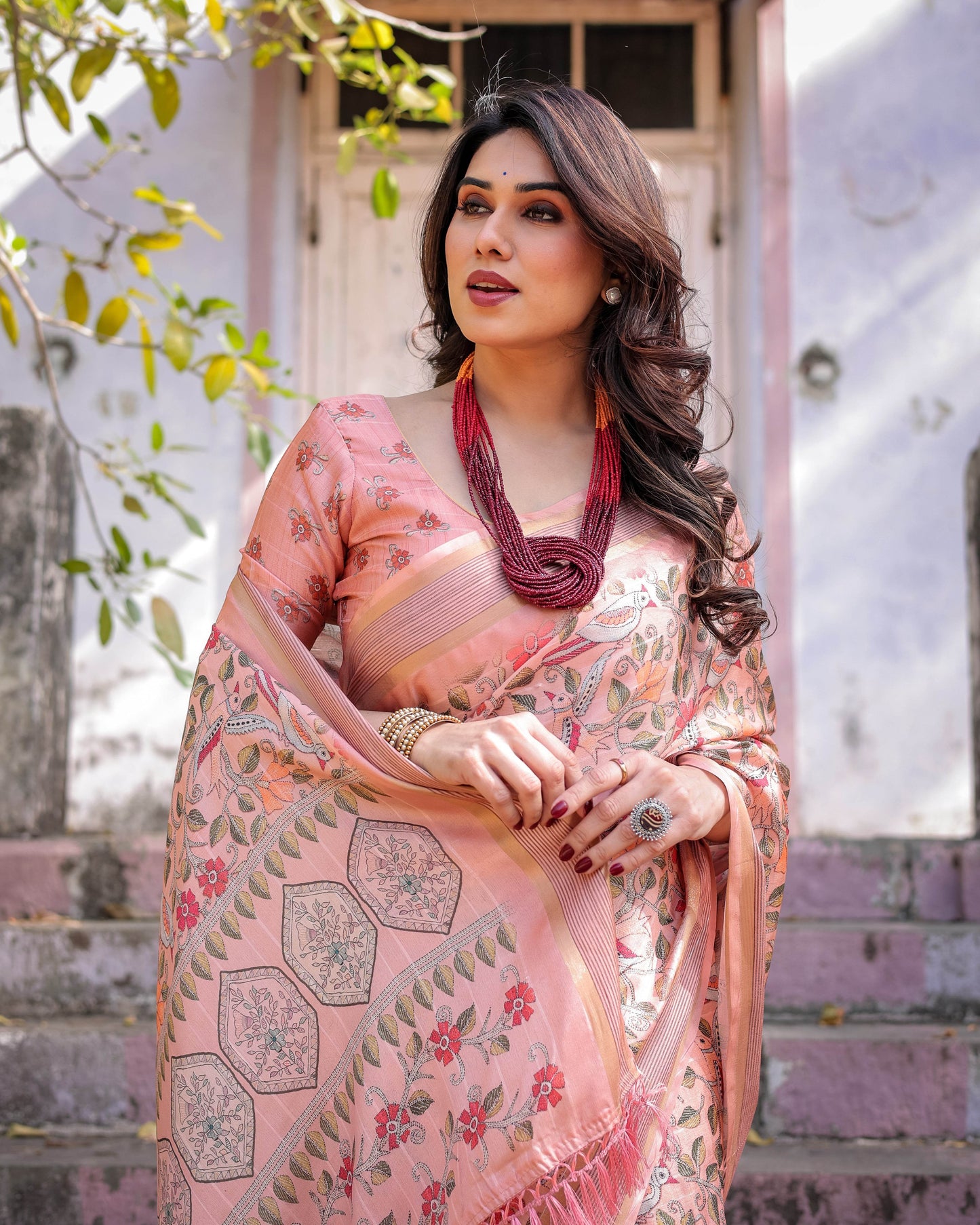 Multicolour Linen Saree with Traditional Patterns | Lightweight and Elegant - SEEANS