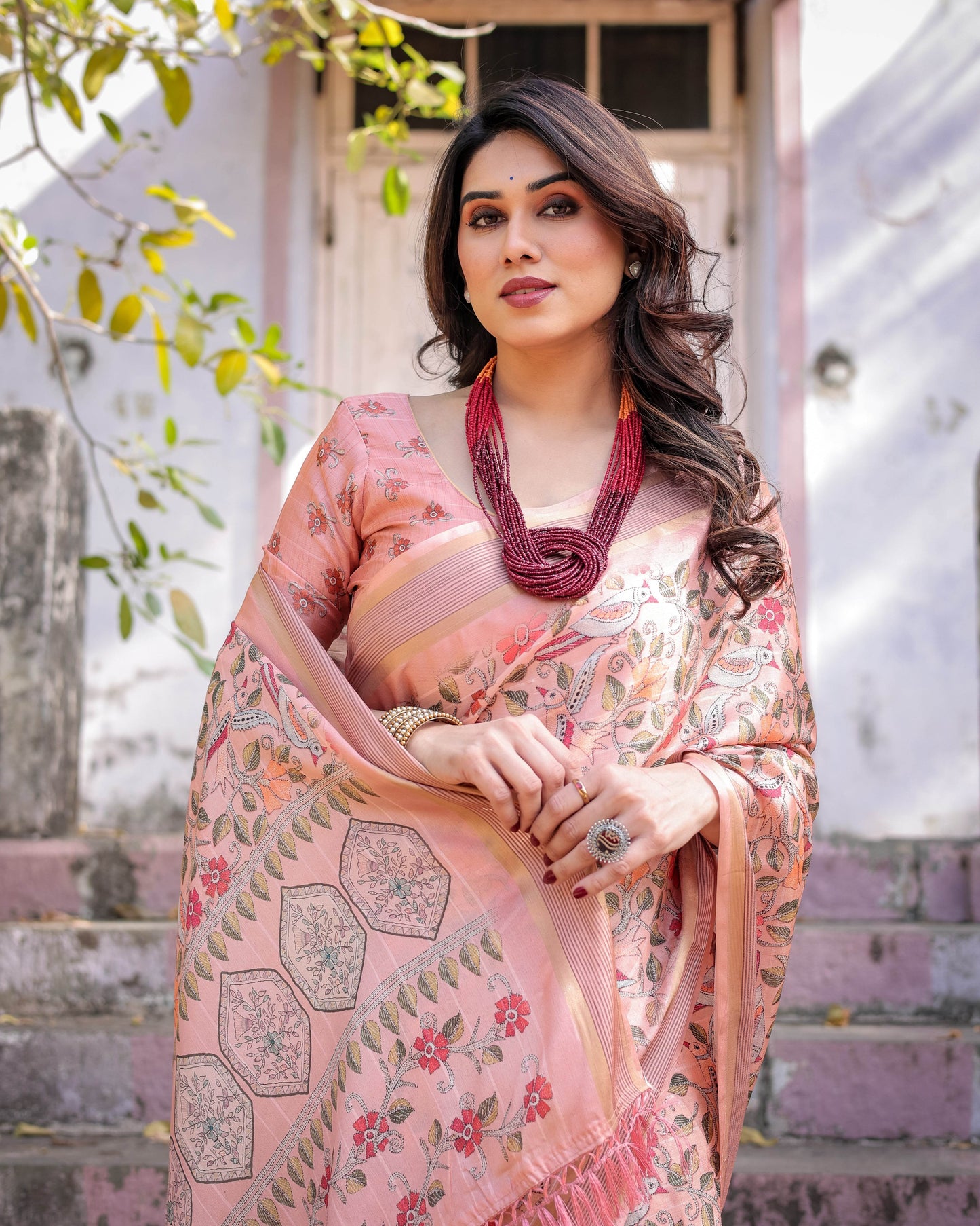 Multicolour Linen Saree with Traditional Patterns | Lightweight and Elegant - SEEANS