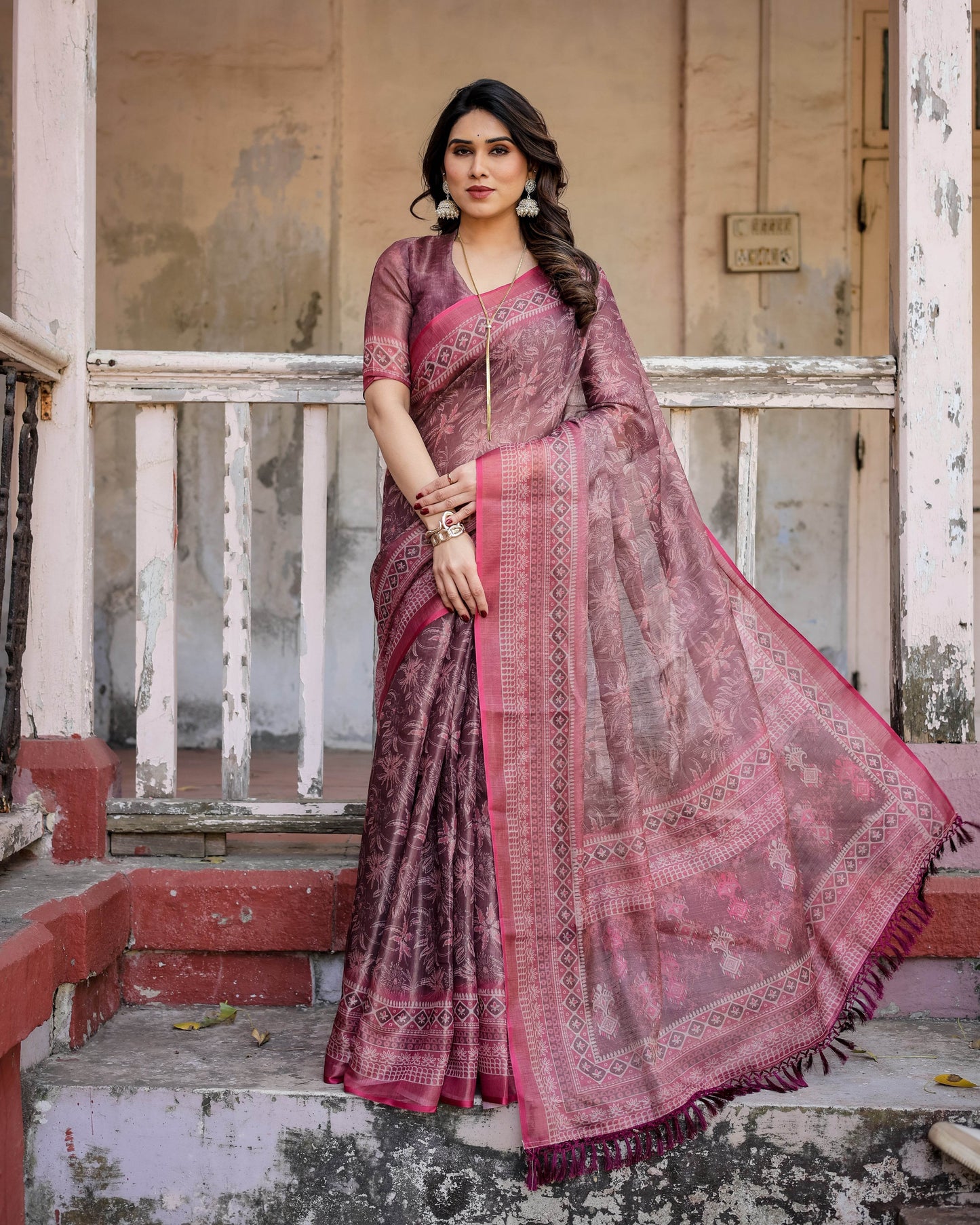 Multicolour Linen Saree with Traditional Patterns | Lightweight and Elegant - SEEANS