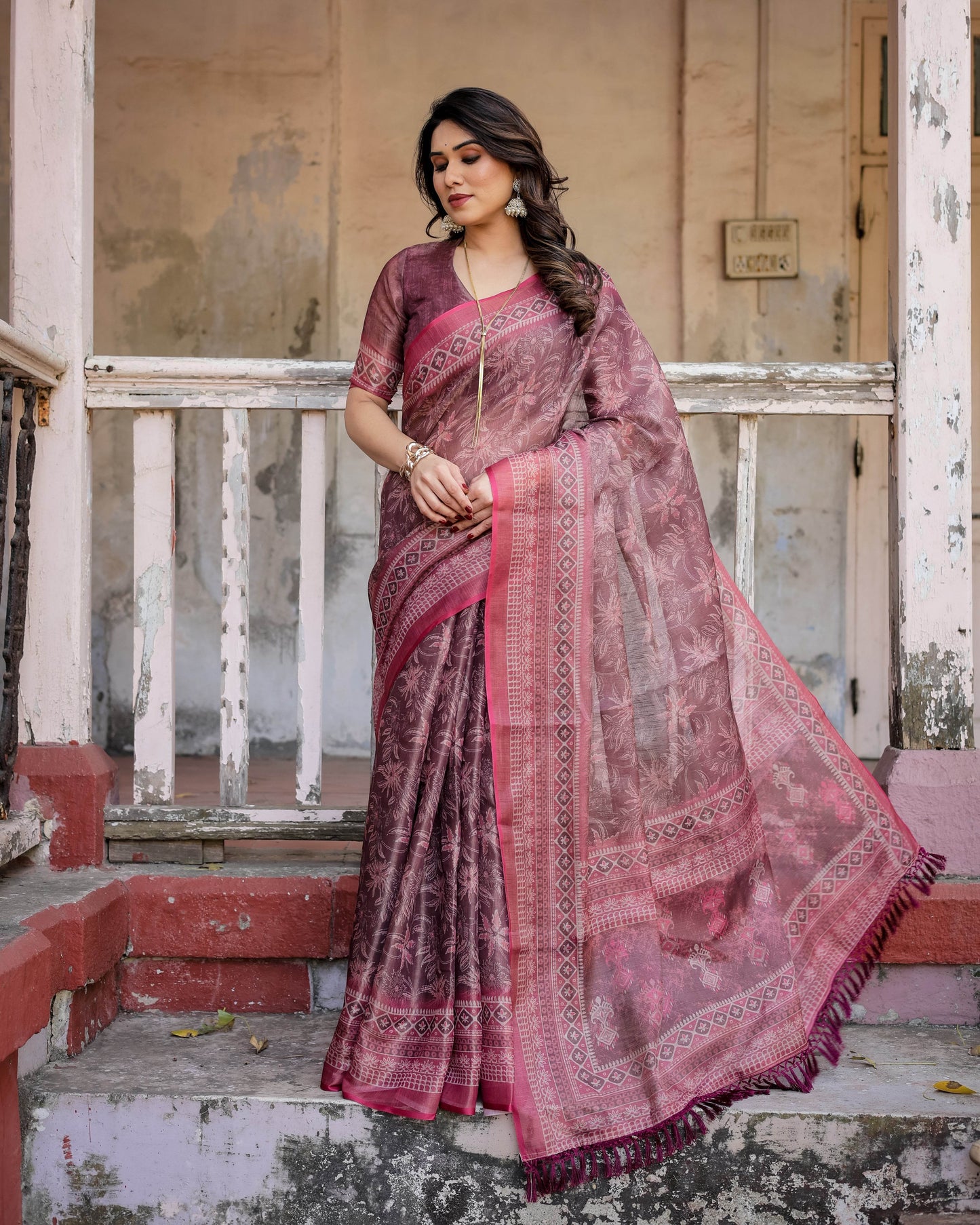 Multicolour Linen Saree with Traditional Patterns | Lightweight and Elegant - SEEANS