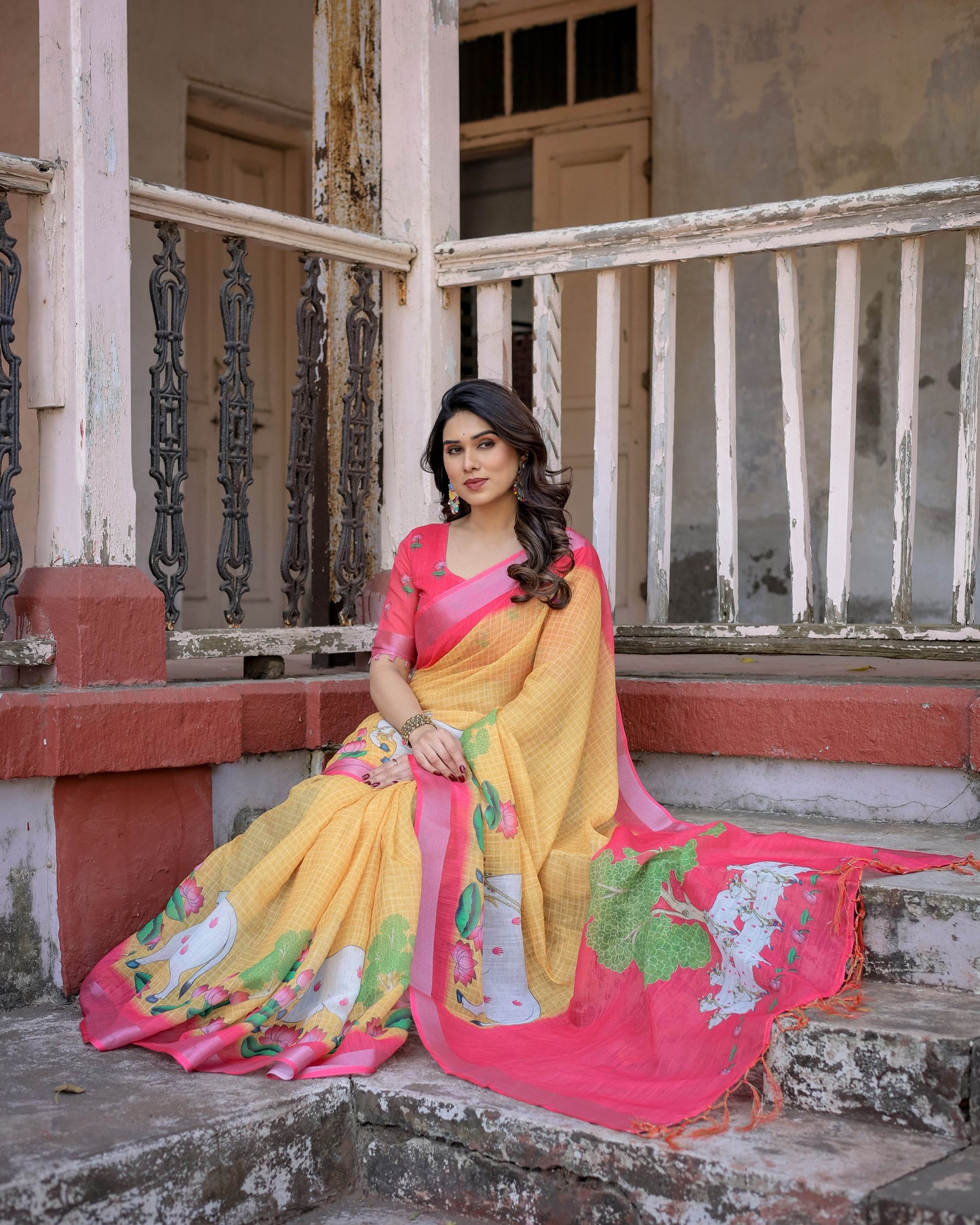 Multicolor Cotton Linen Saree with Timeless Elegance | Perfect for Every Occasion - SEEANS