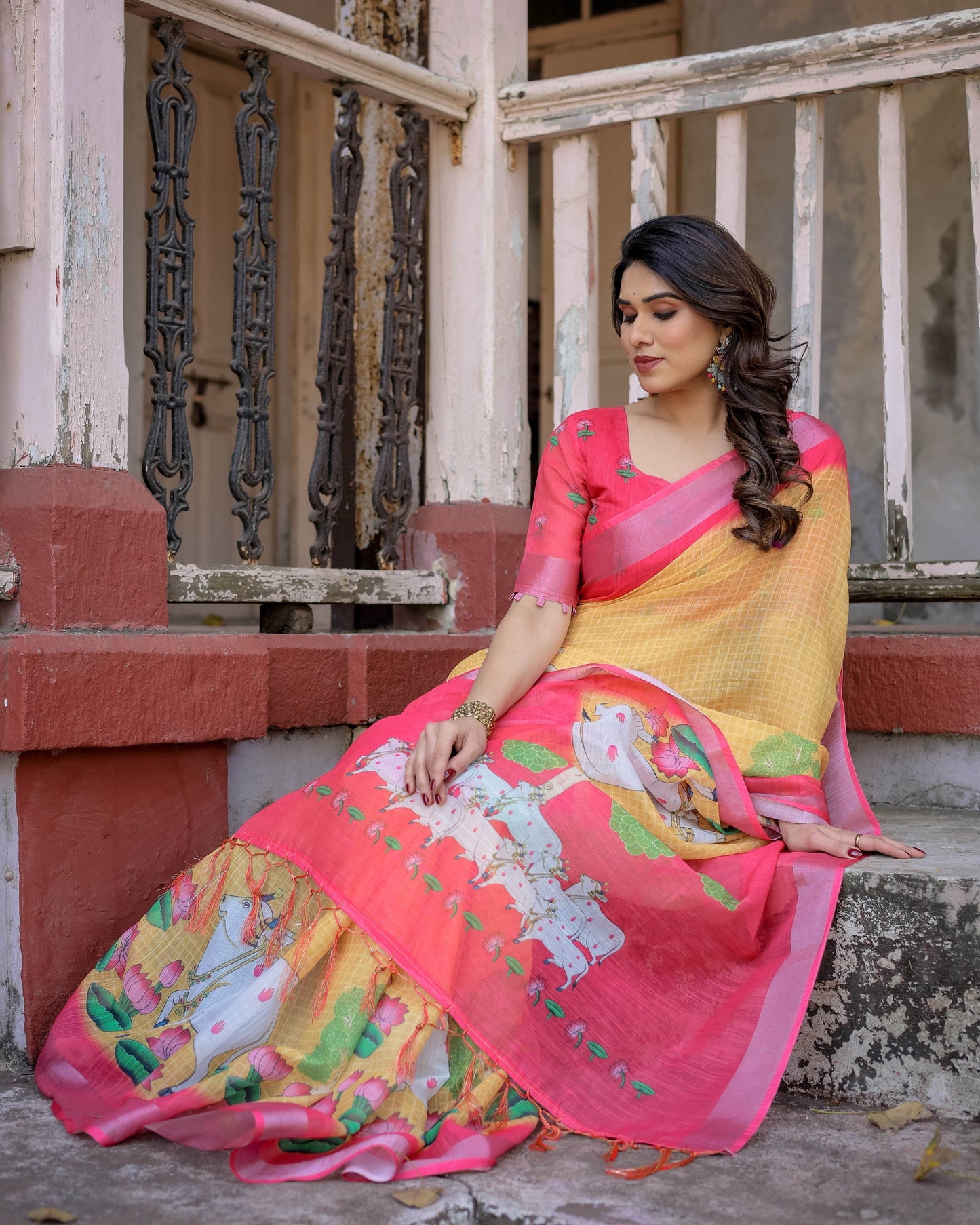 Multicolor Cotton Linen Saree with Timeless Elegance | Perfect for Every Occasion - SEEANS