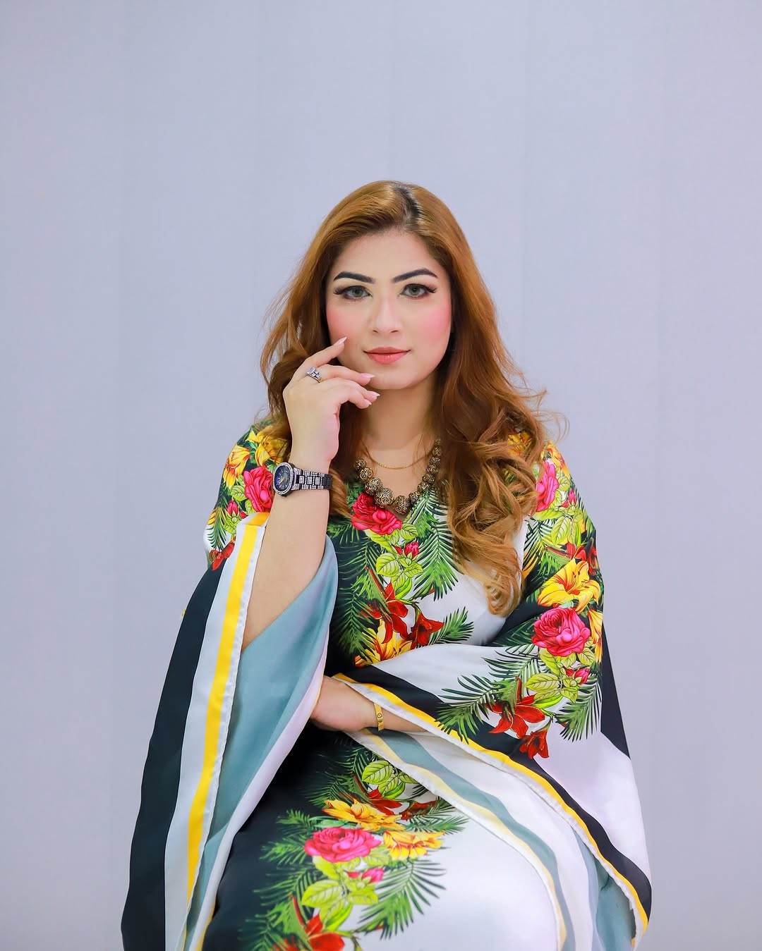 Stylish Digital Printed Silk Swiss Satin Kaftan - No Color Fade - SEEANS