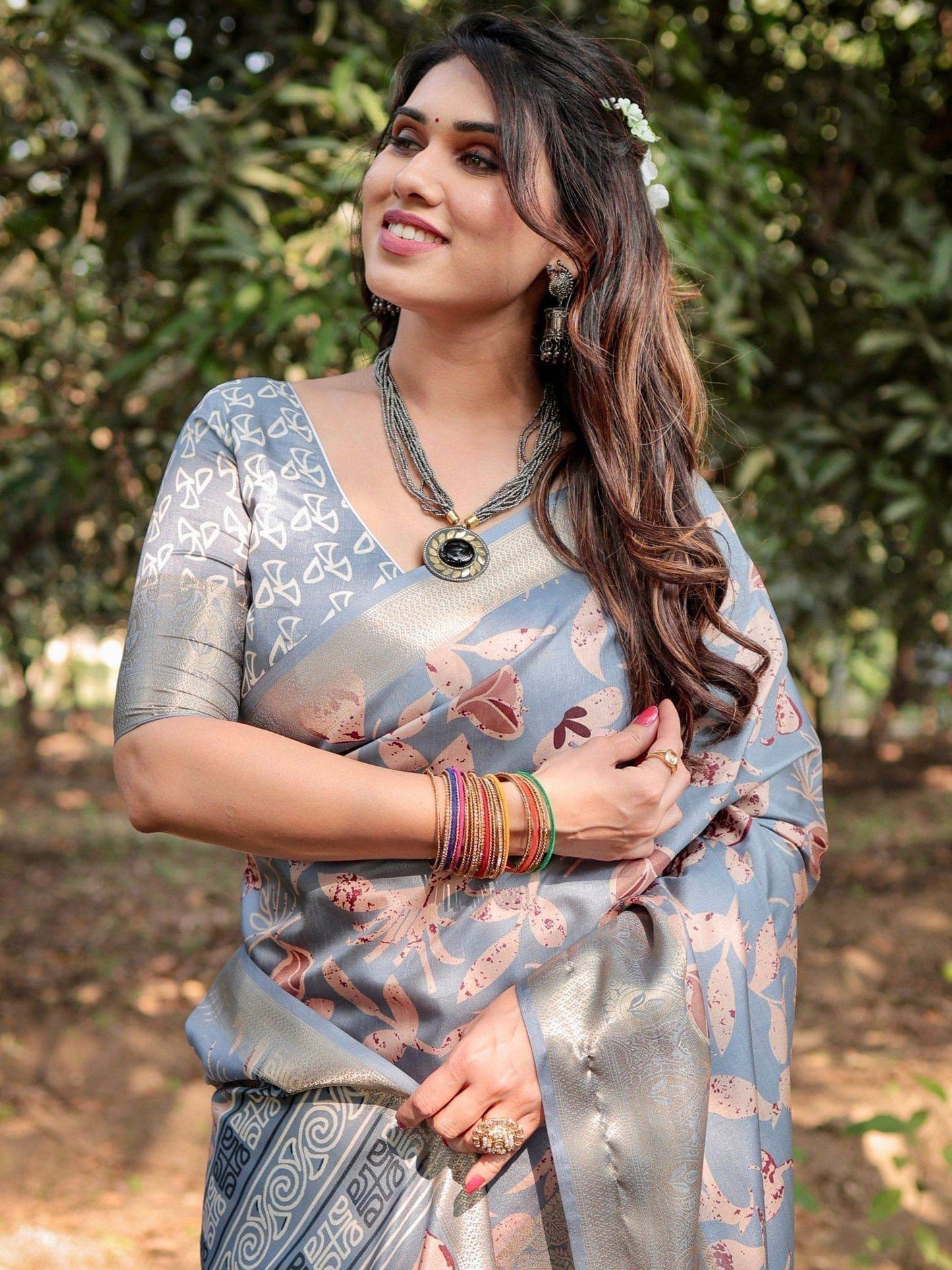 Stylish Sky Blue Tussar Silk Saree with Beige and Gold Zari Work and Contemporary Pallu Design - SEEANS