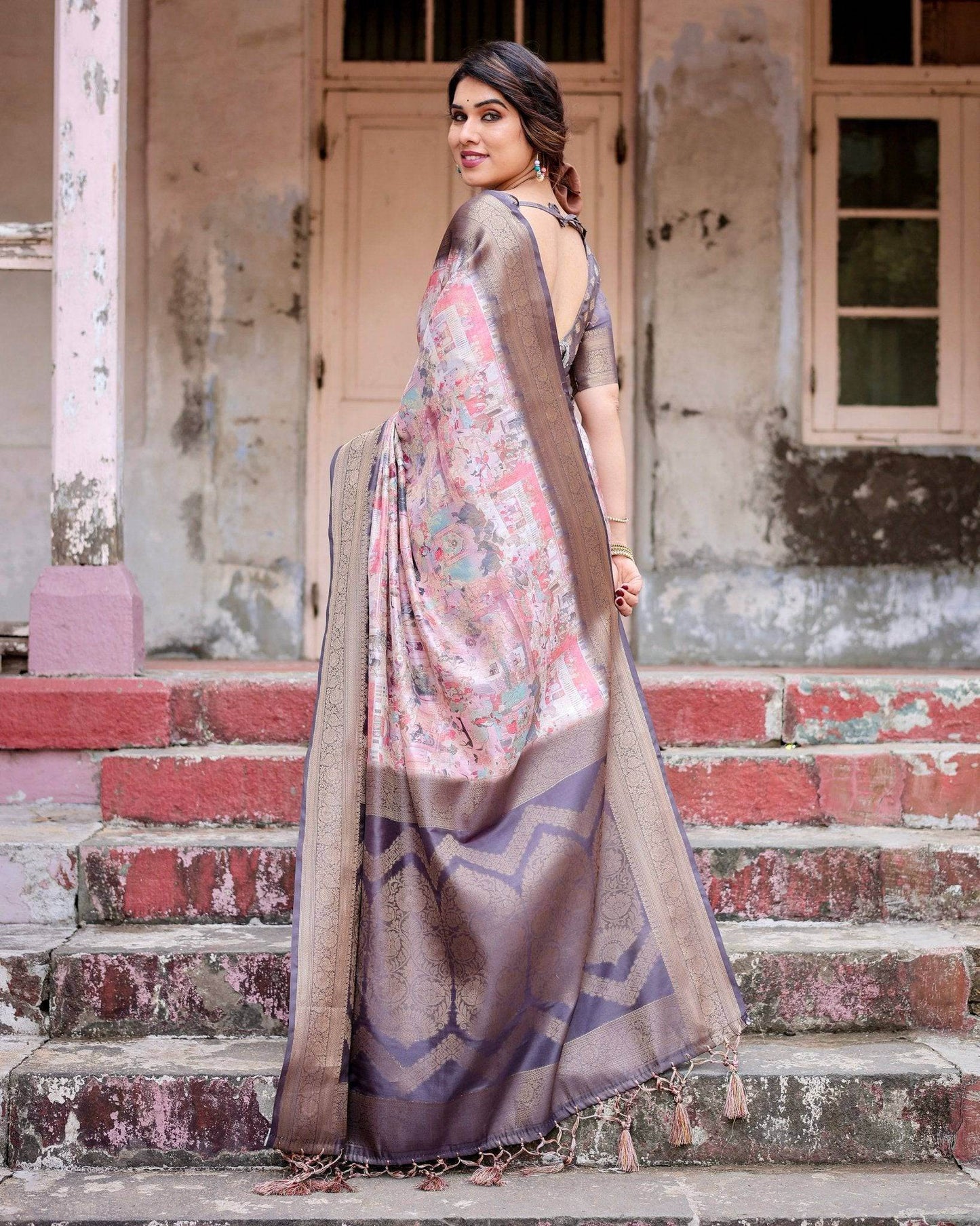 Graceful Lavender Banarasi Silk Saree with Regal Zari Weave and Tassel Detailing - SEEANS